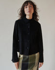 Black Suede Spread Collar Top