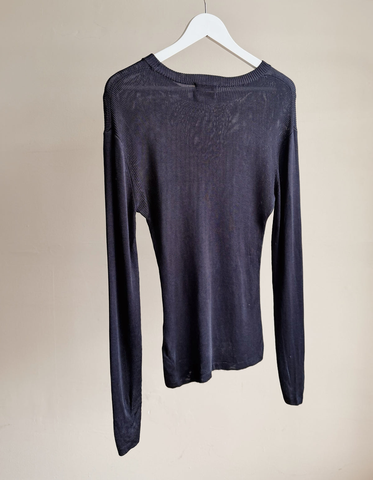 Navy Lustrous Ribbed Long Sleeve Knit - Hey Jude