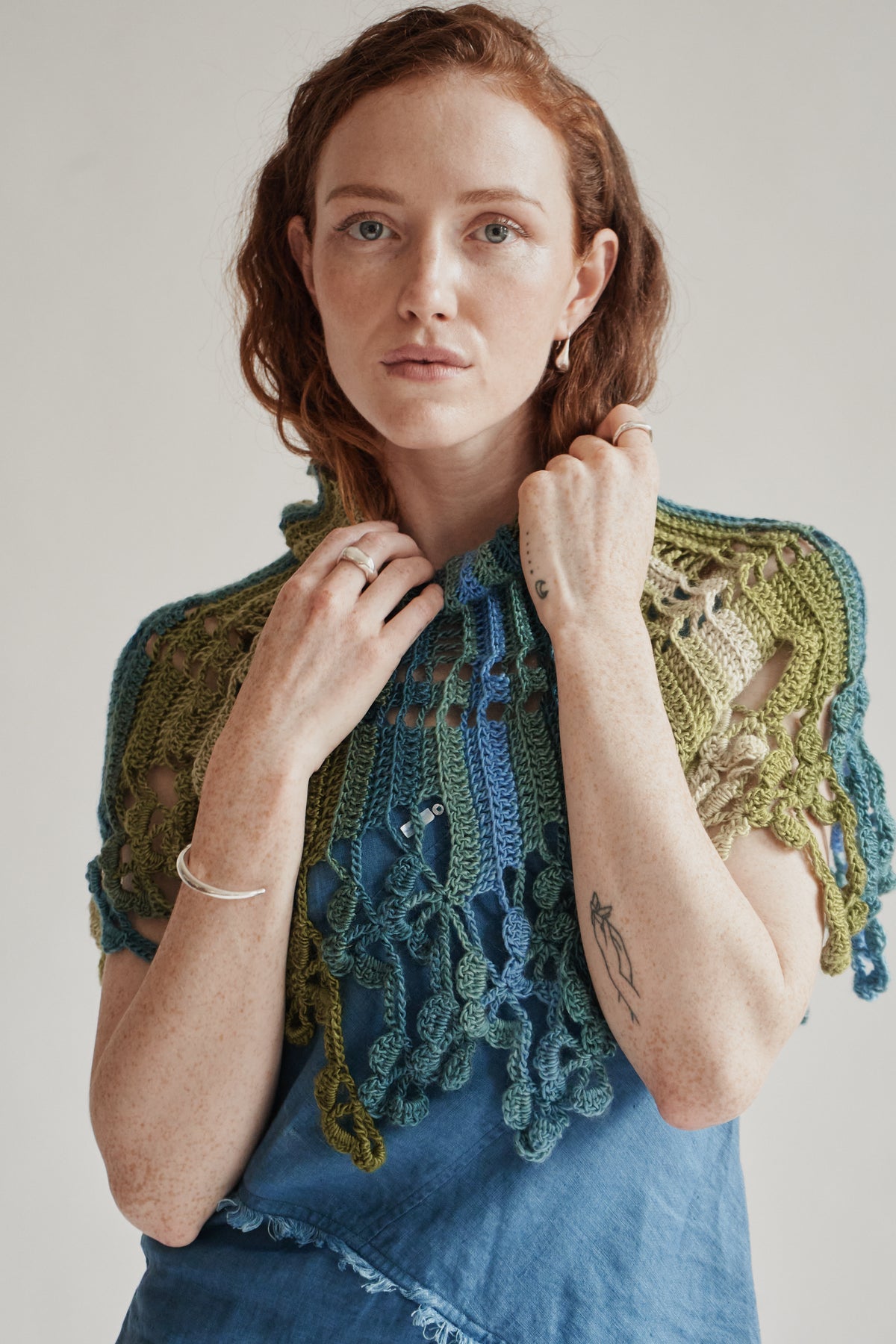 Blue Green Tonal Knit Caplet