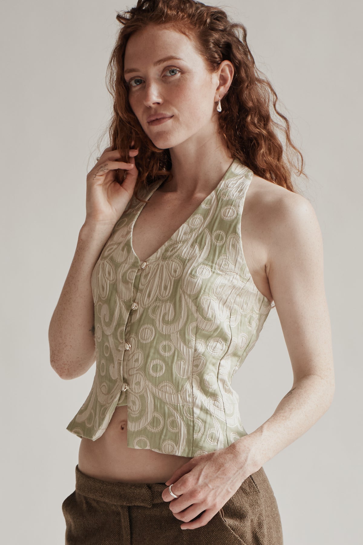 Seafoam Metallic Halter Top
