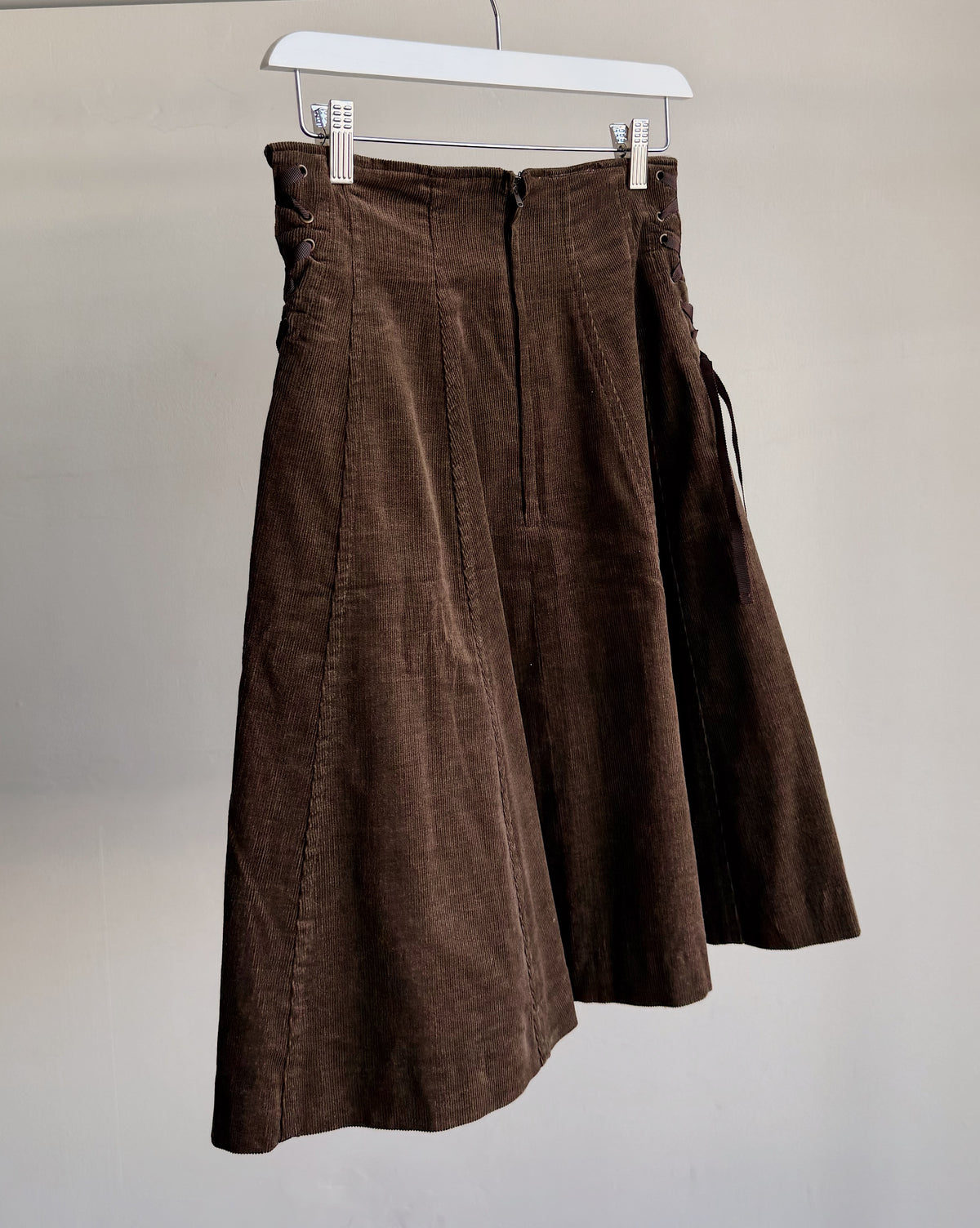 Brown Corduroy Flare Skirt