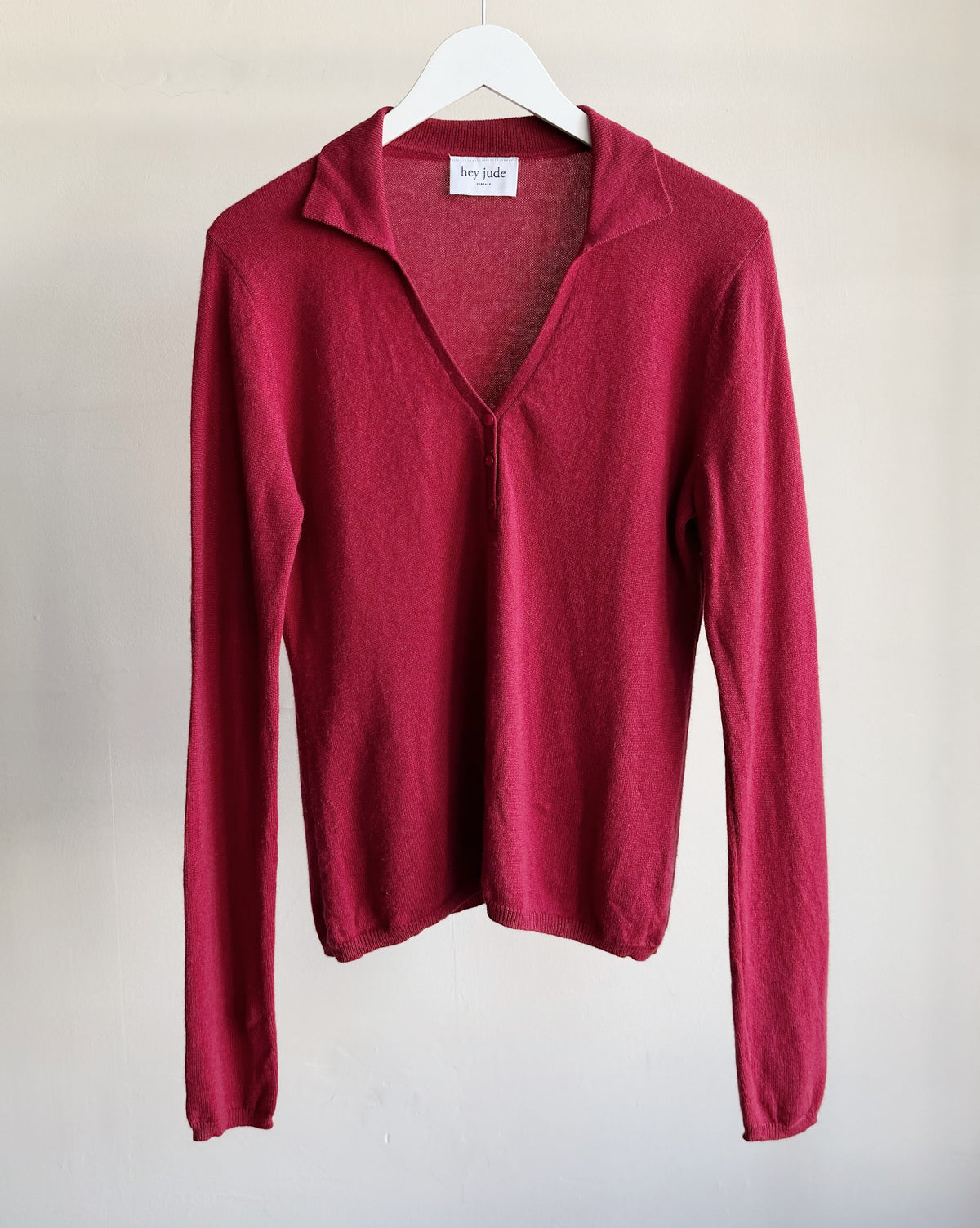 Wine V-Neck Knit Henley Sweater