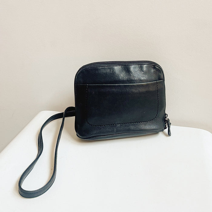Black Pebbled Leather Crossbody Purse