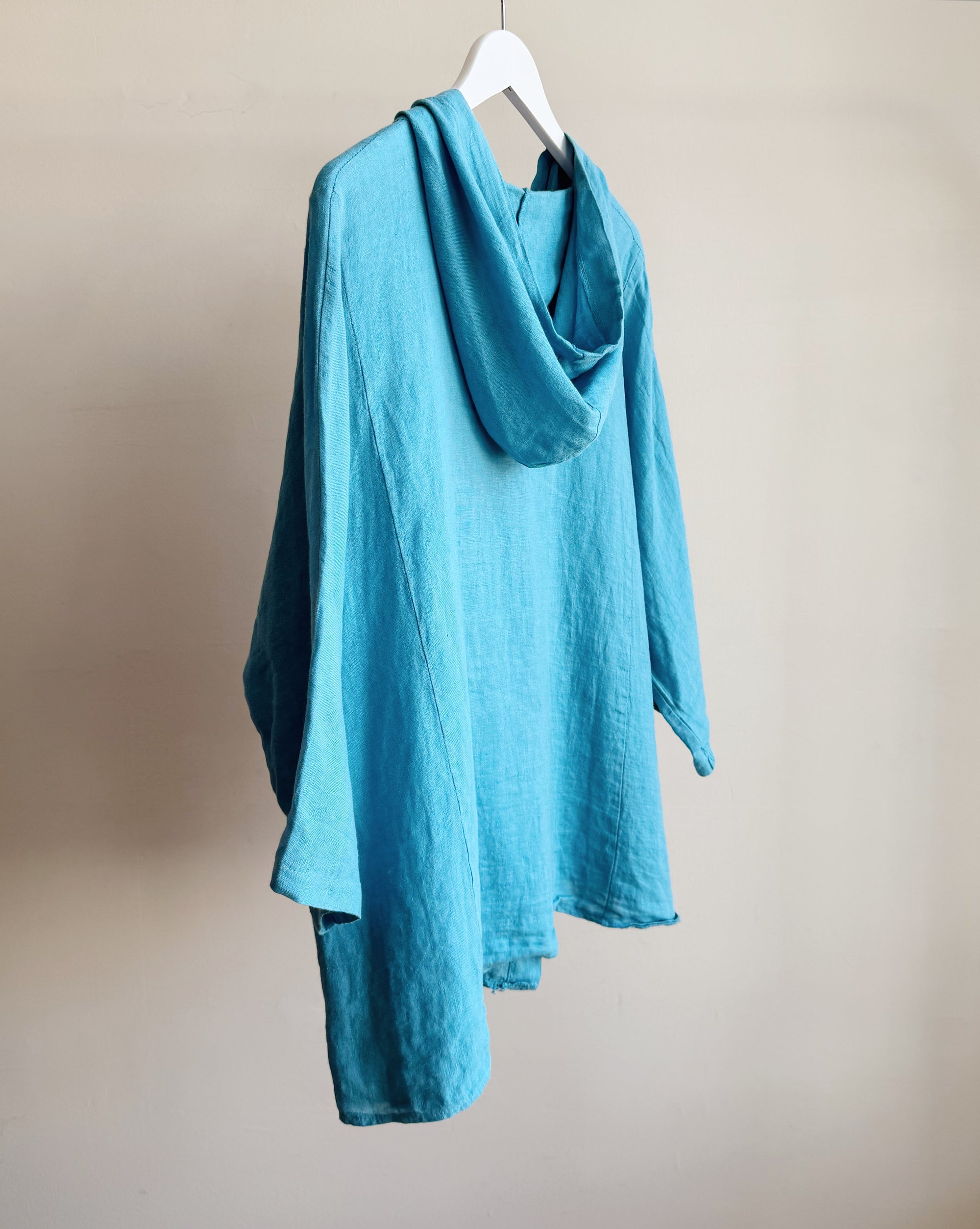 Turquoise Linen Hooded Jacket