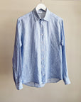 Sky Blue Striped Linen Button Up