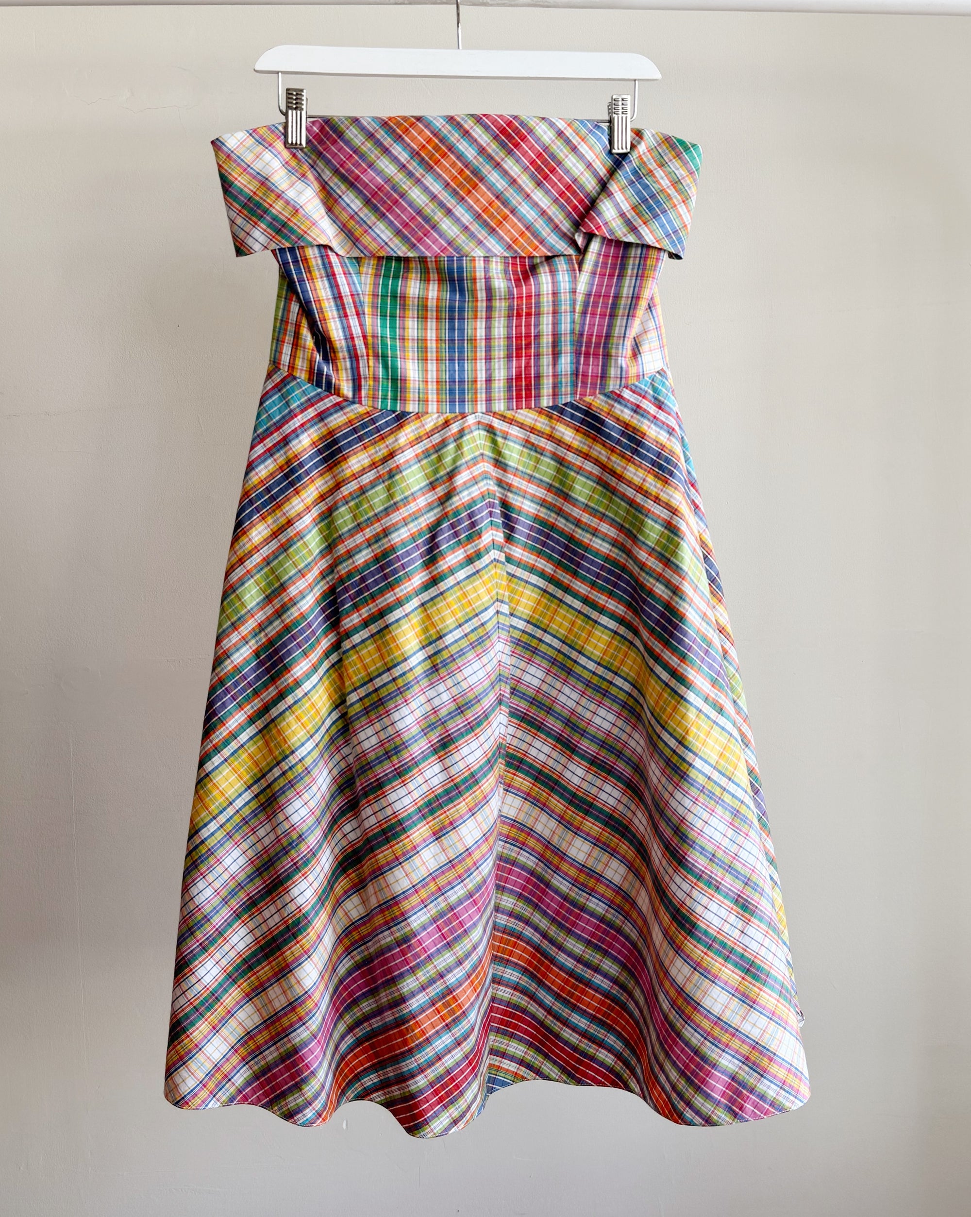 Colourful Plaid Strapless Dress – Hey Jude