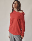 Cherry Angora Folded Cowl Neck Sweater