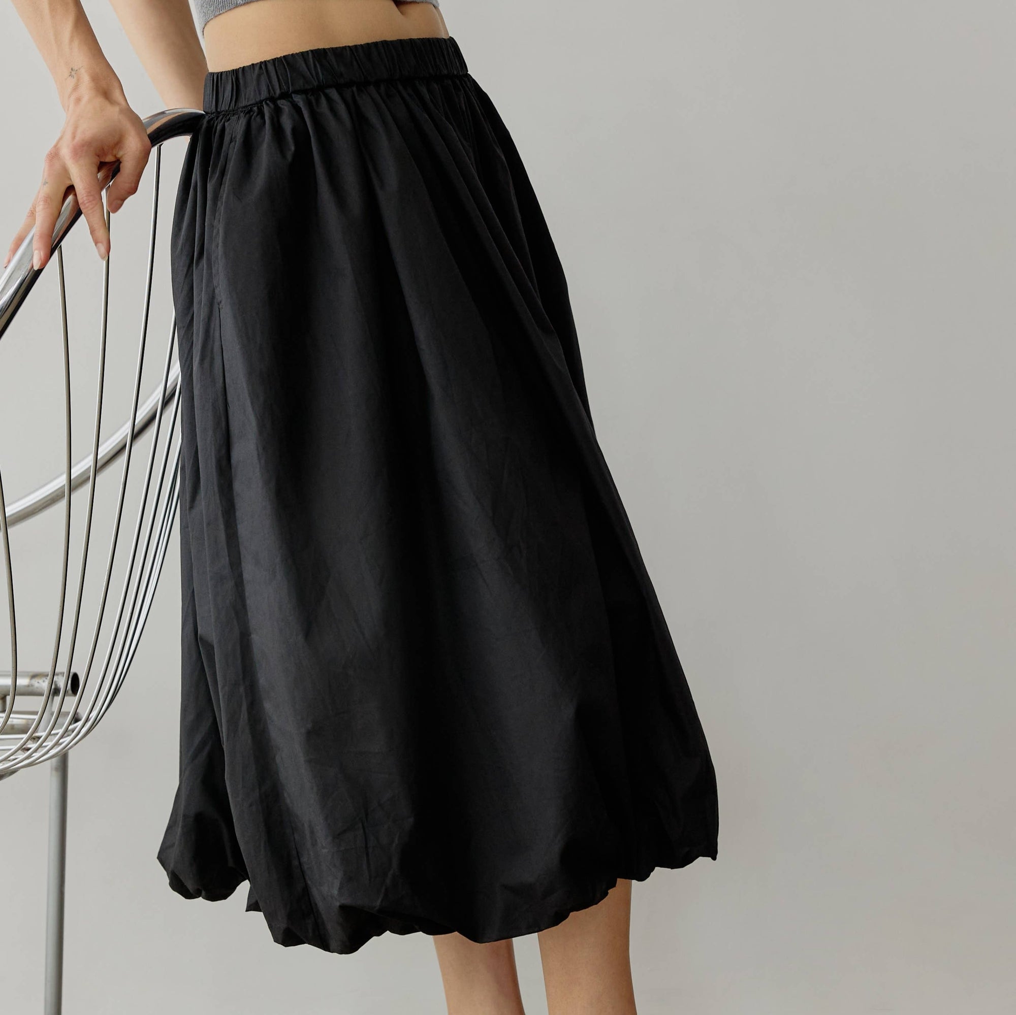 All Row | Cotton Midi Bubble Skirt in Black