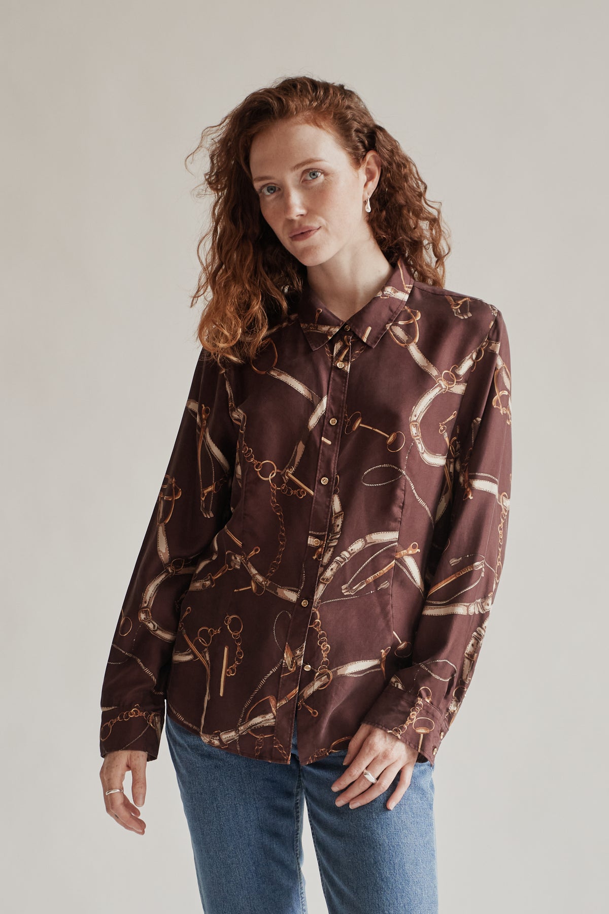 Burgundy Silk Equestrian Print Blouse - Hey Jude