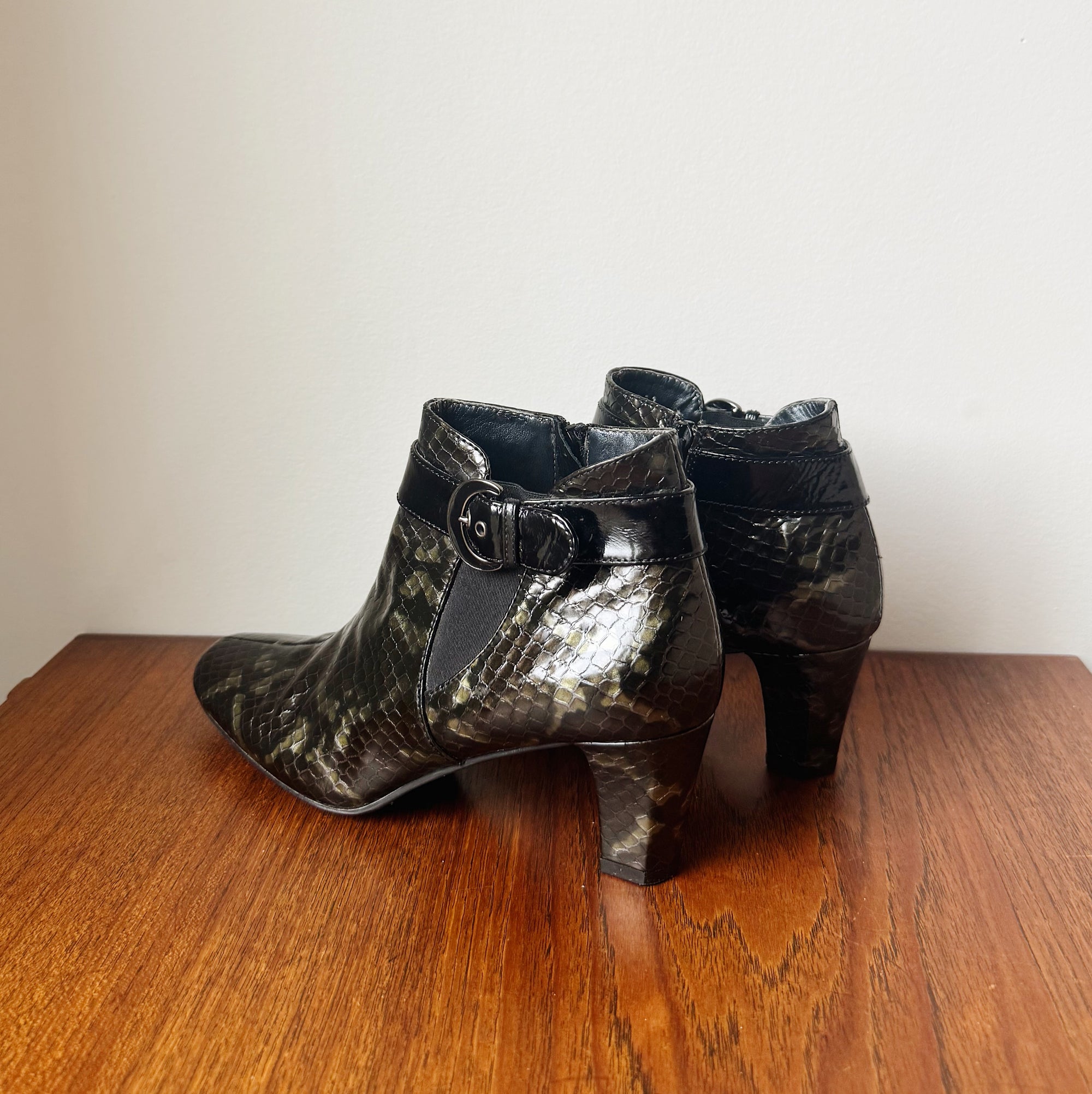 Patent Snakeskin-Embossed Ankle Boots | Size 7.5 - Hey Jude