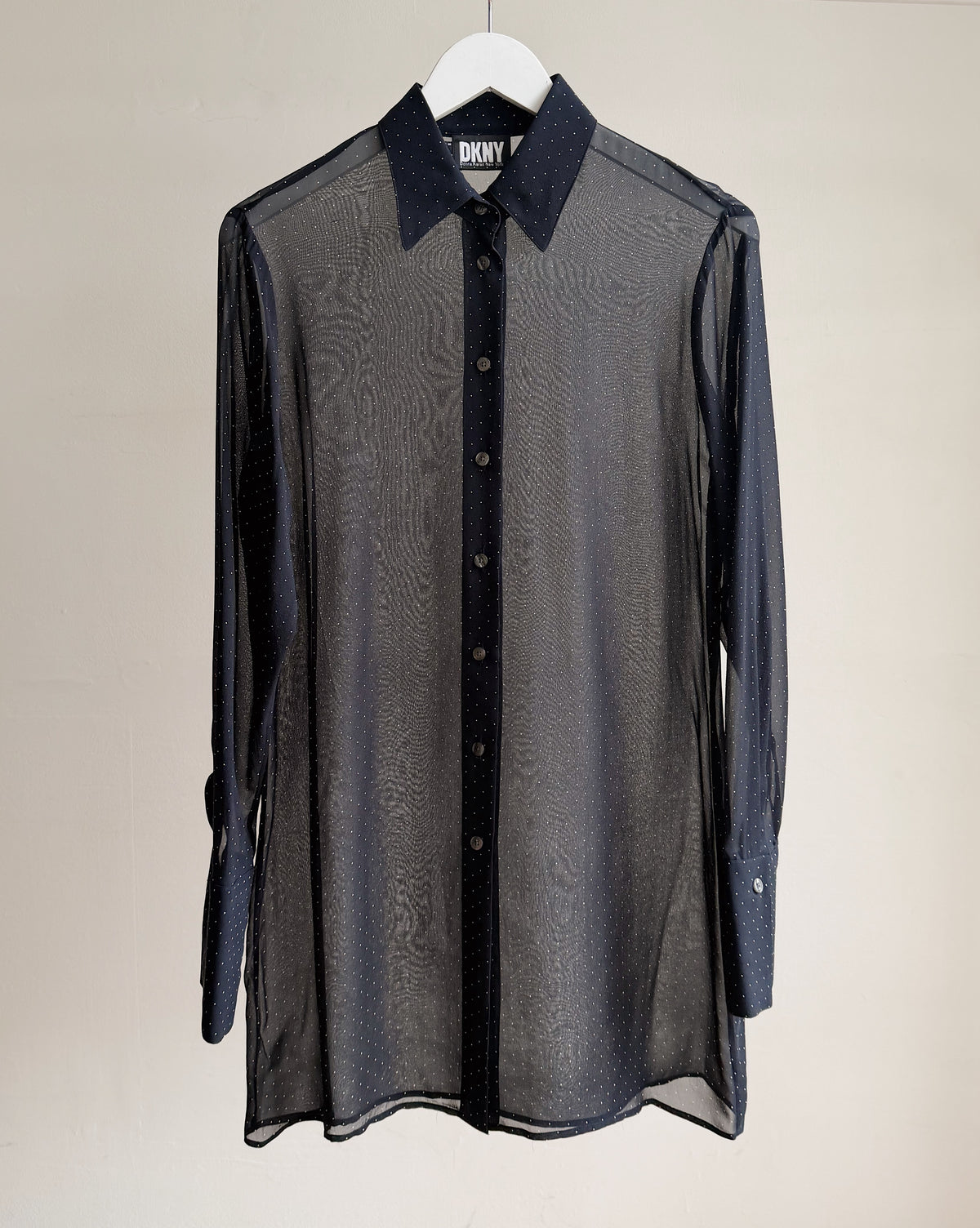 DKNY Navy Sheer Silk Polka Dot Blouse - Hey Jude