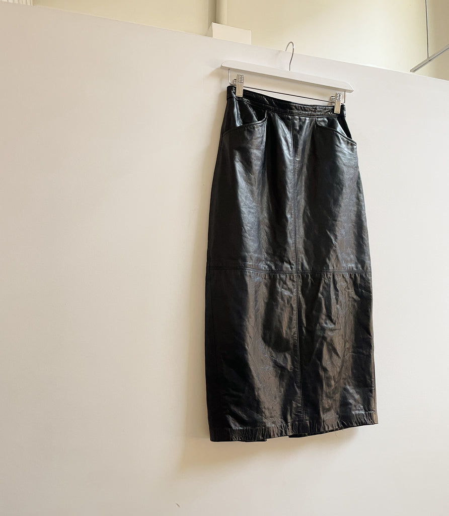 Onyx Leather Midi Skirt