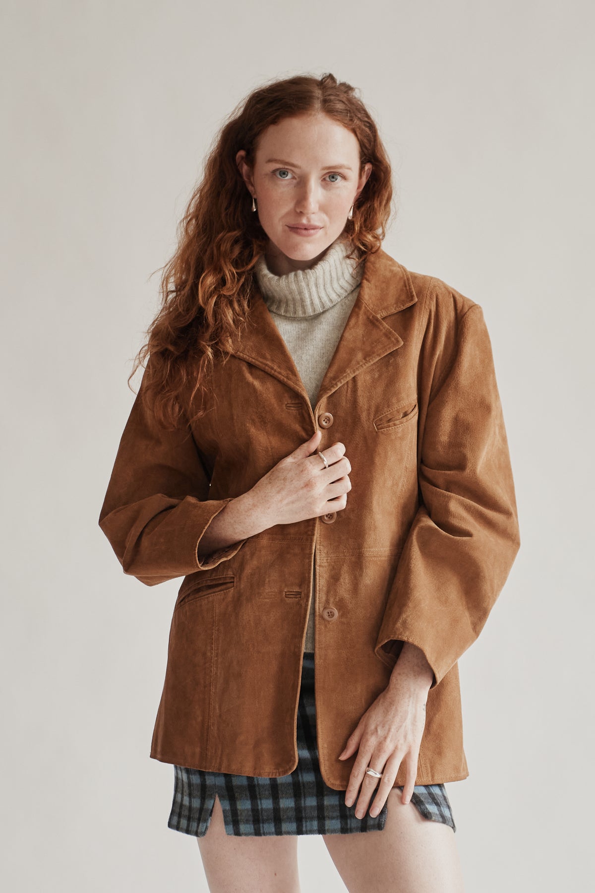 Toffee Suede Leather Midi Coat