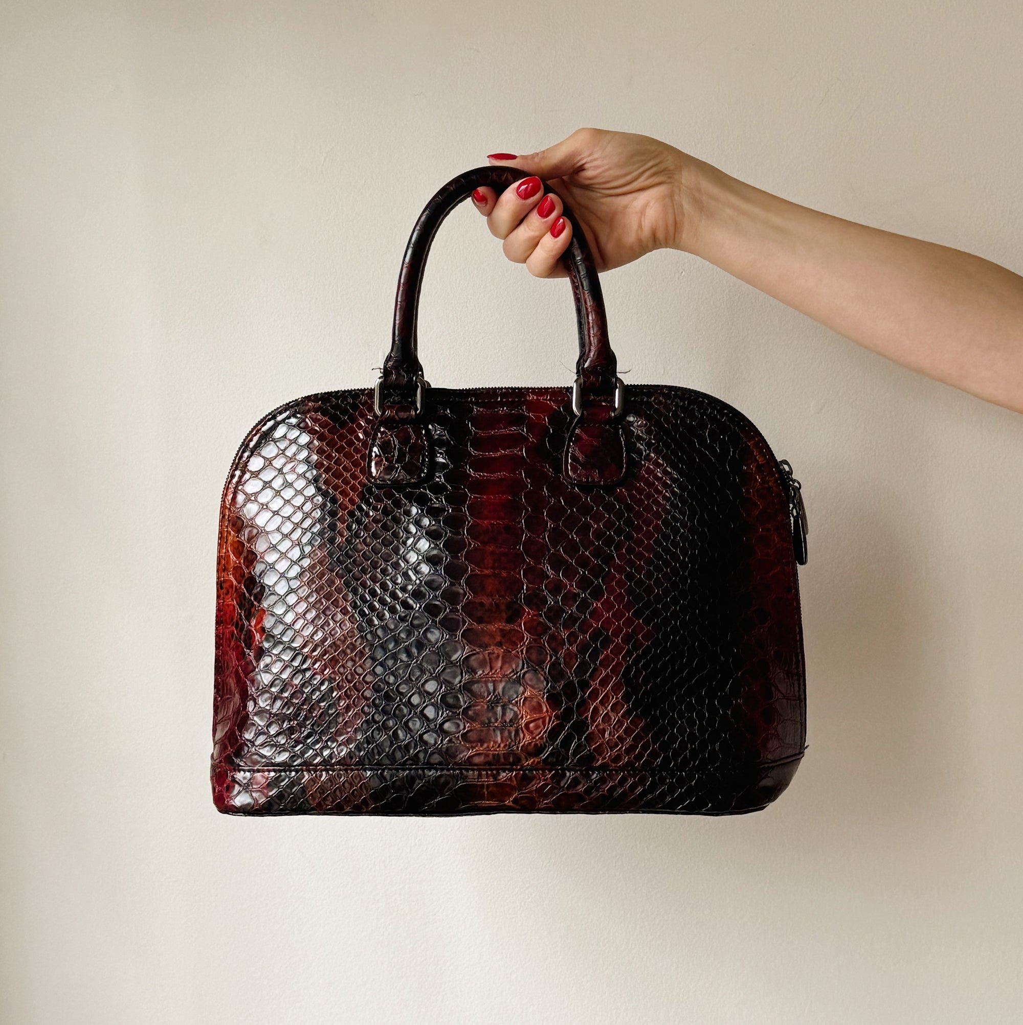 Burgundy Snakeskin Embossed Handbag - Hey Jude
