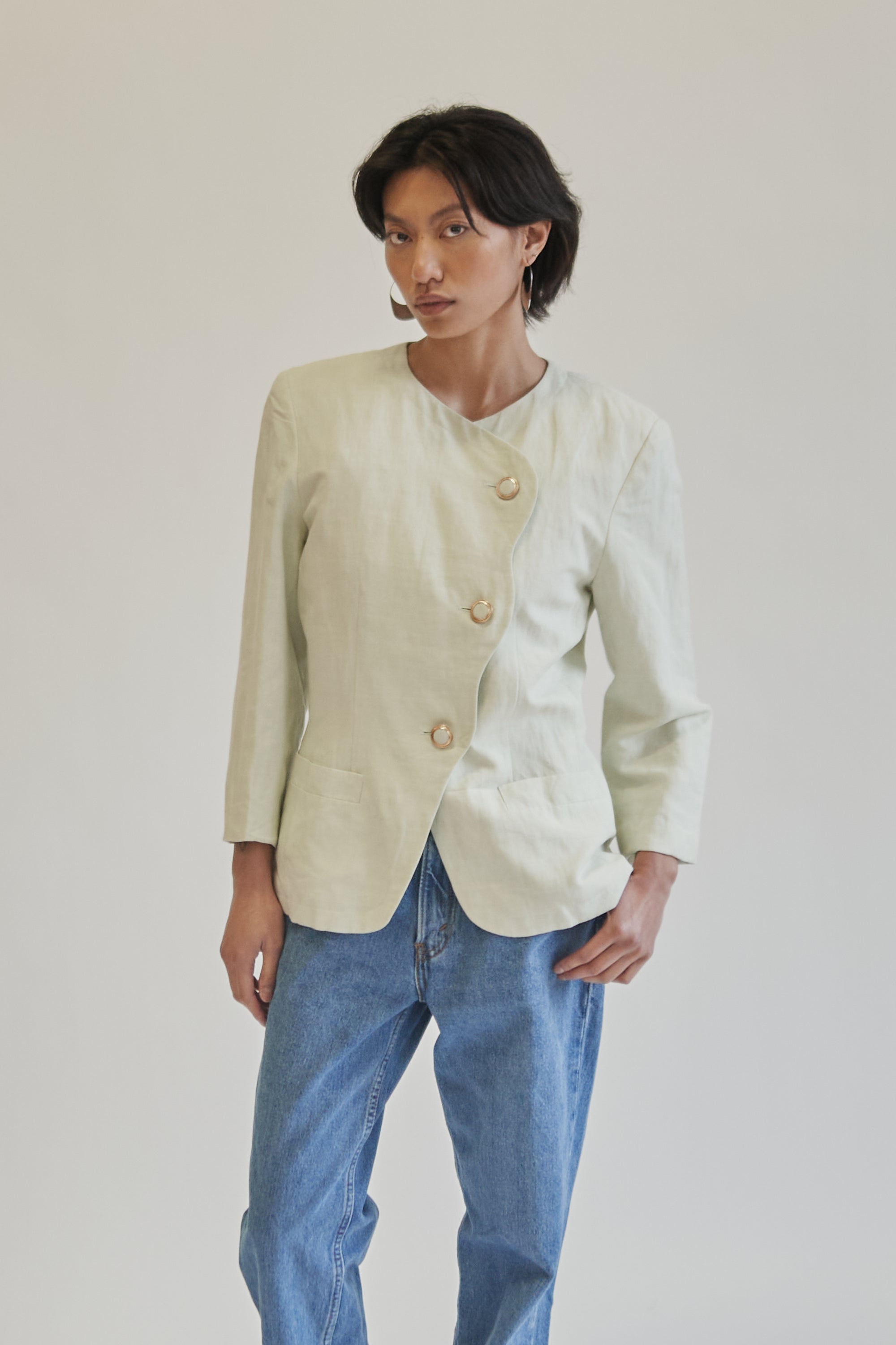 Mint Scalloped Linen Blazer - Hey Jude