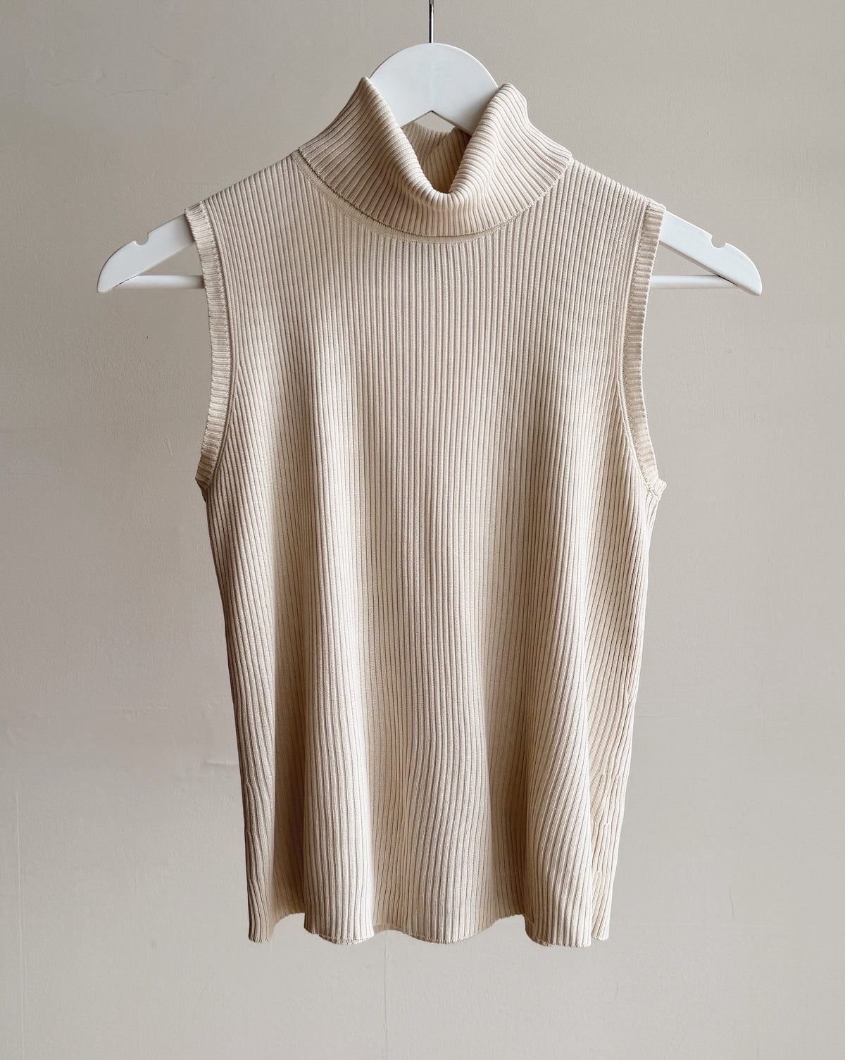 Ivory Silk Ribbed Sleeveless Turtleneck - Hey Jude