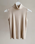 Ivory Silk Ribbed Sleeveless Turtleneck - Hey Jude