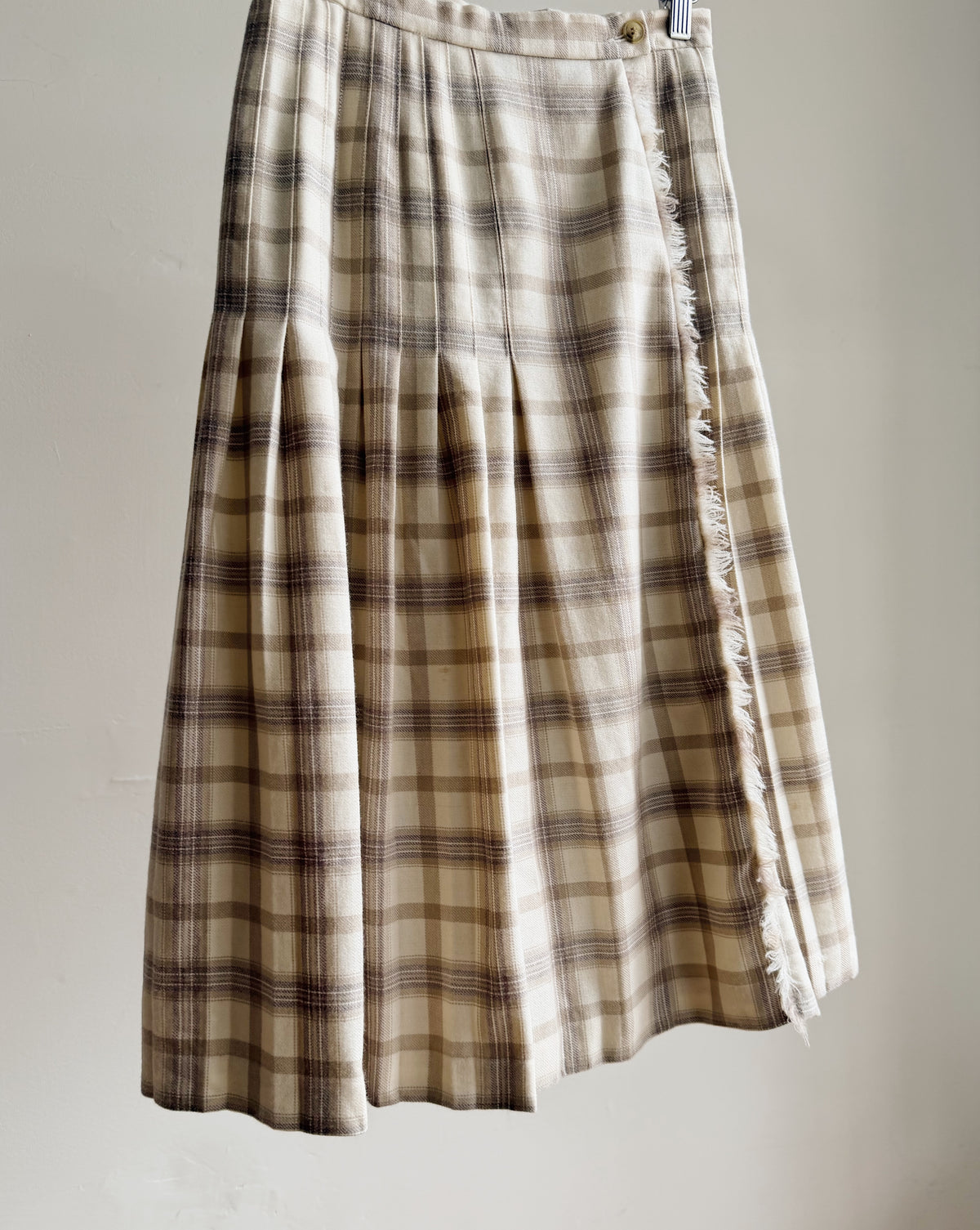 Cream + Taupe Pleated Tartan Skirt - Hey Jude