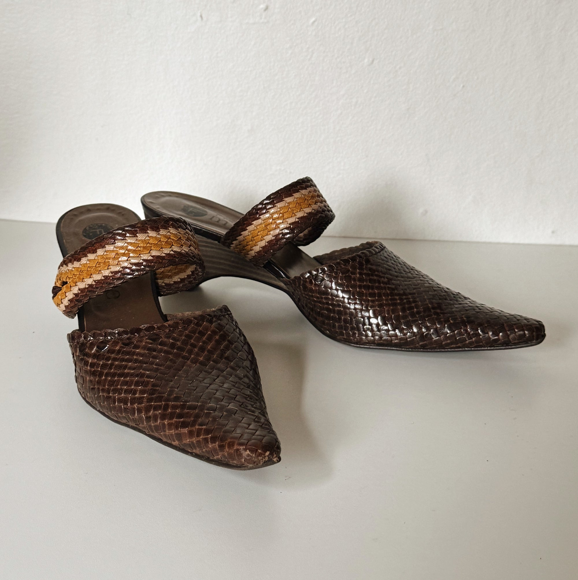 Mixed Brown Woven Leather Wedge Mule | Size 36 - Hey Jude