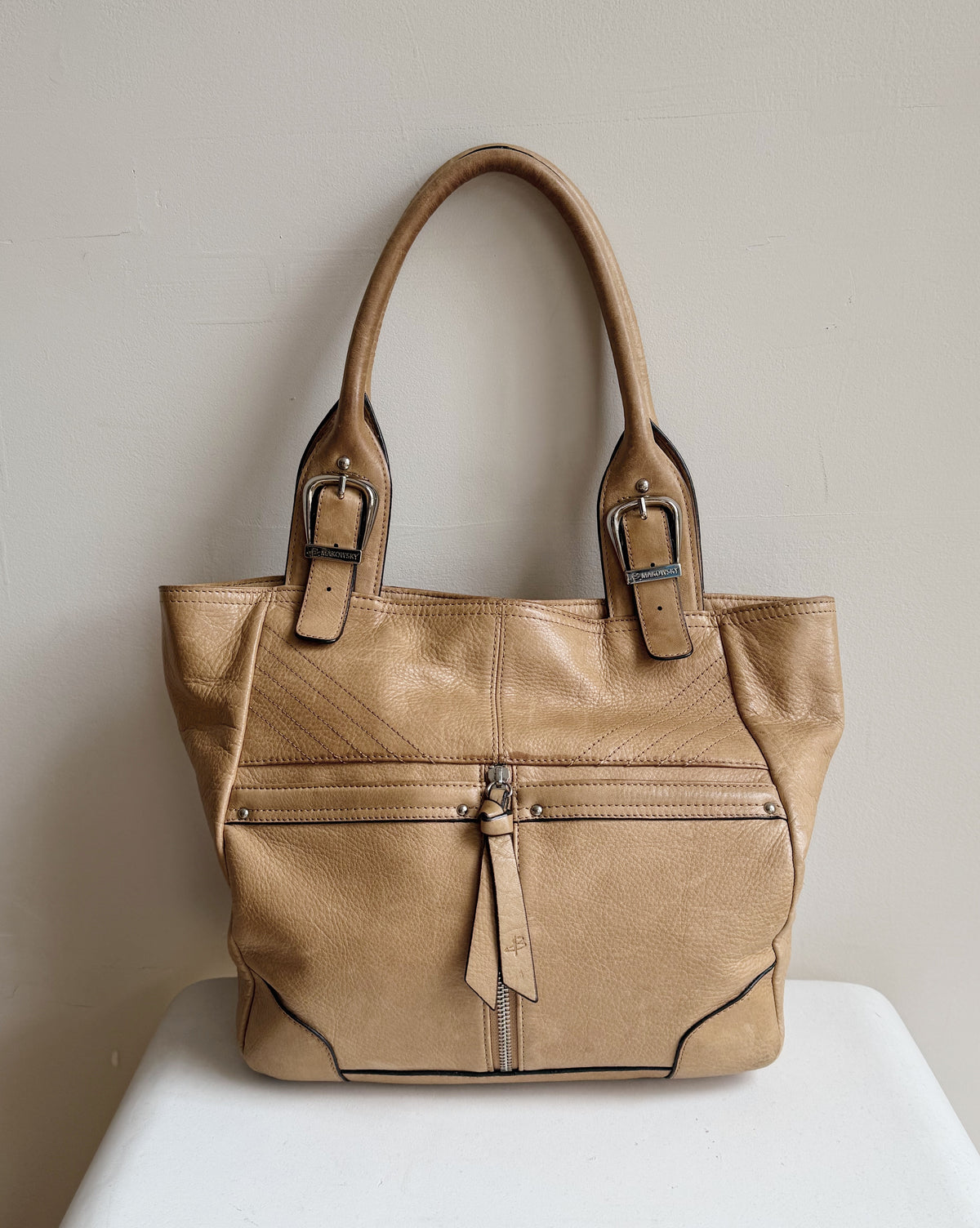 Tan Structured Leather Shoulder Bag