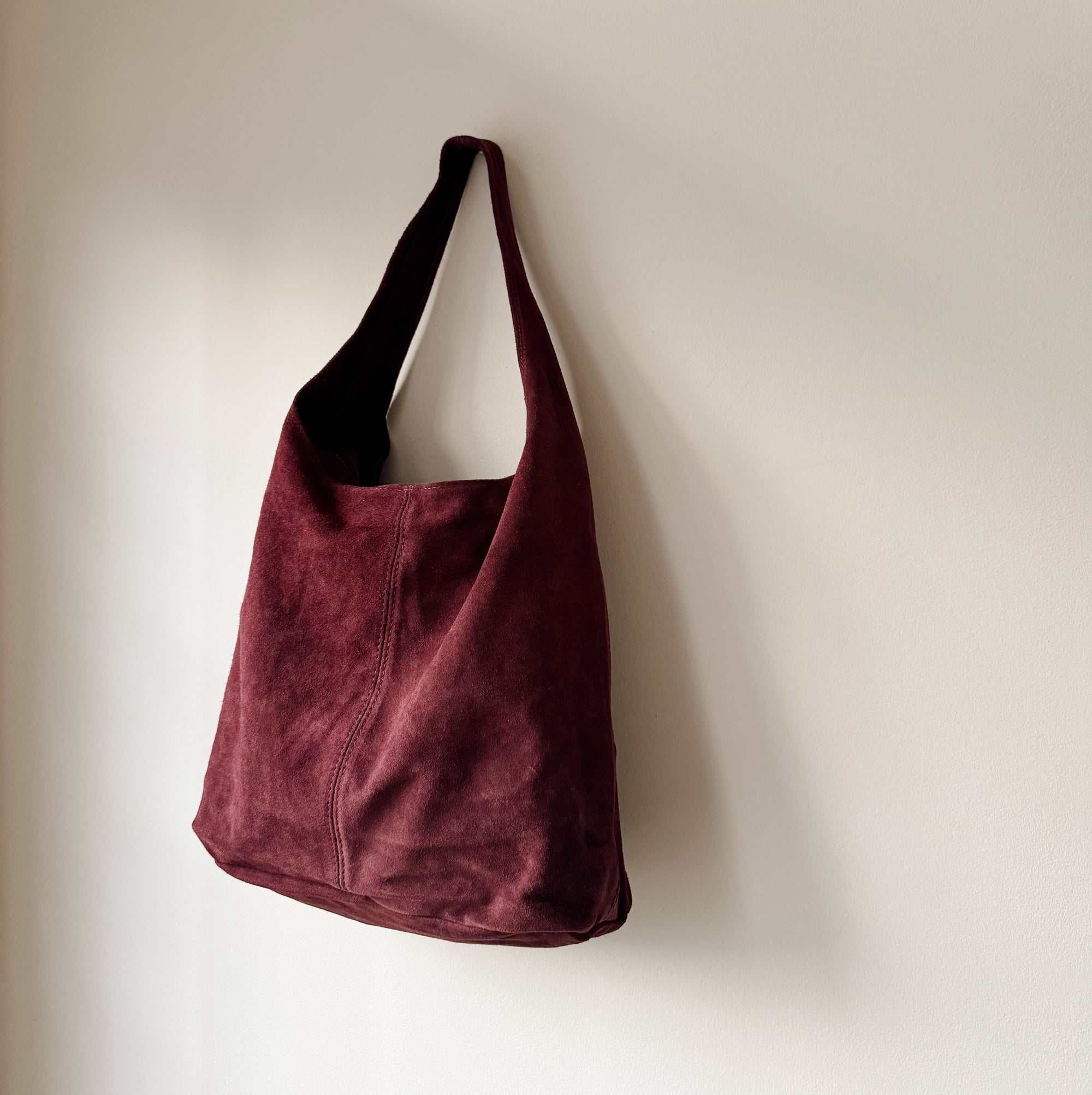 Suede Leather Shoulder Bag in Plum - Hey Jude