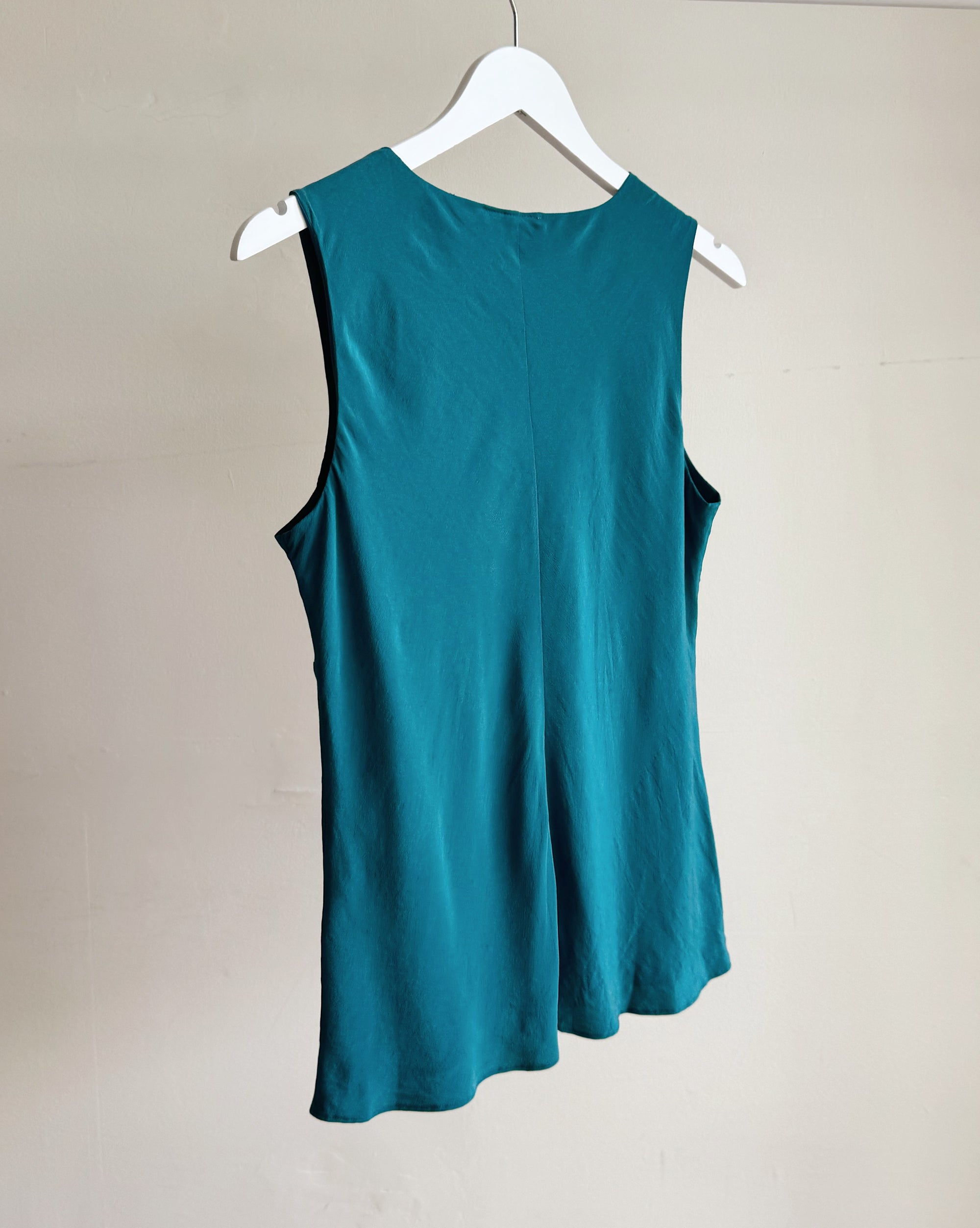 Teal Silk Ruffle Tank
