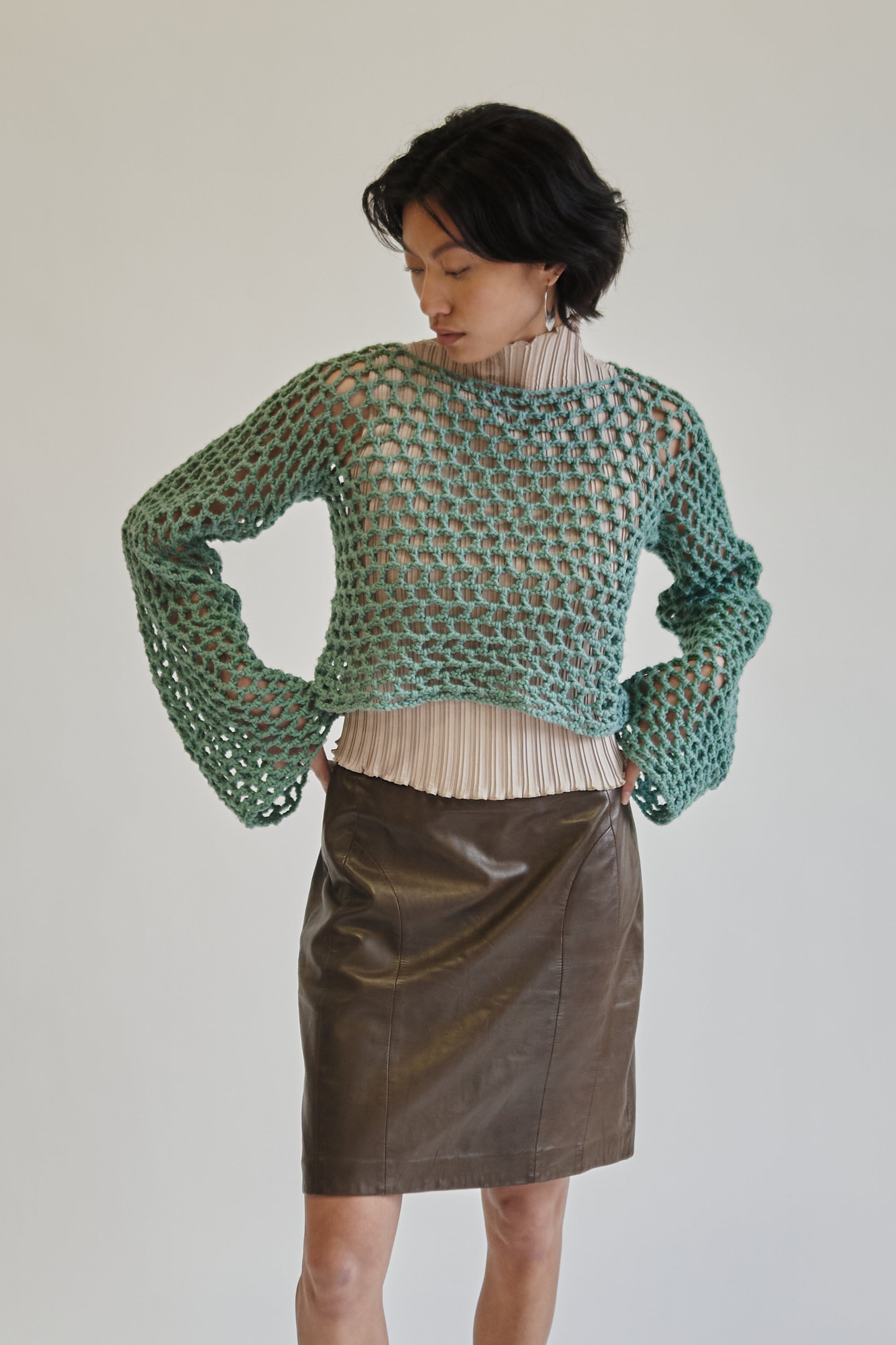 Turquoise Cotton Crochet Knit Pullover - Hey Jude