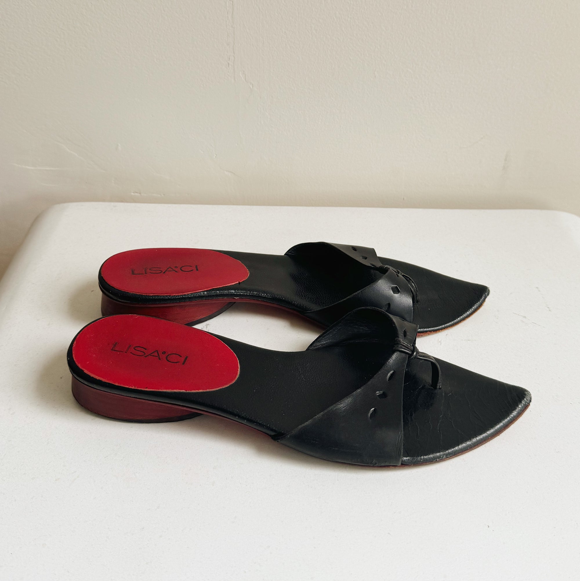 Black Pointed Kitten Heel Sandals | Size 36