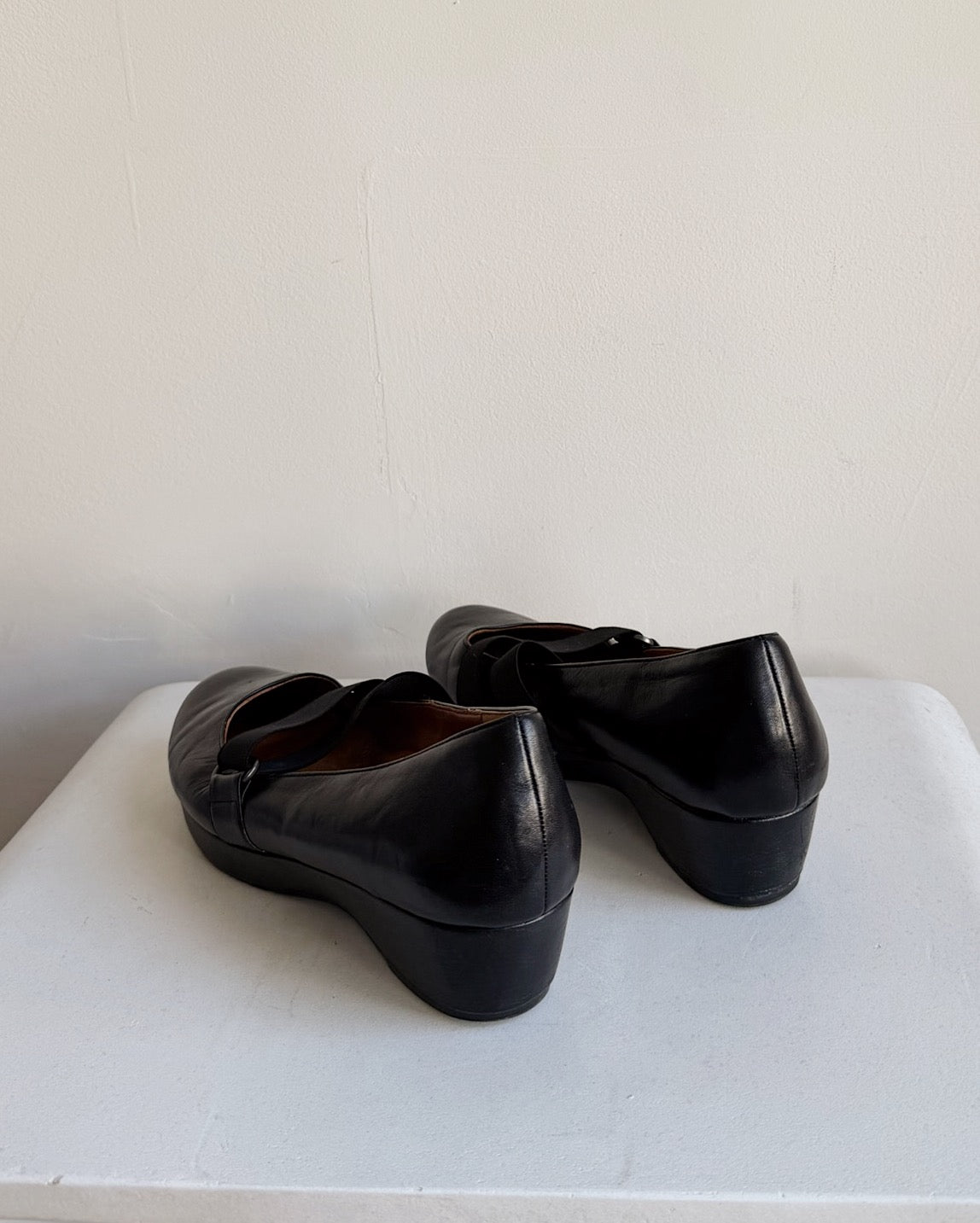 Black Leather Platform Mary Janes  | Size 8