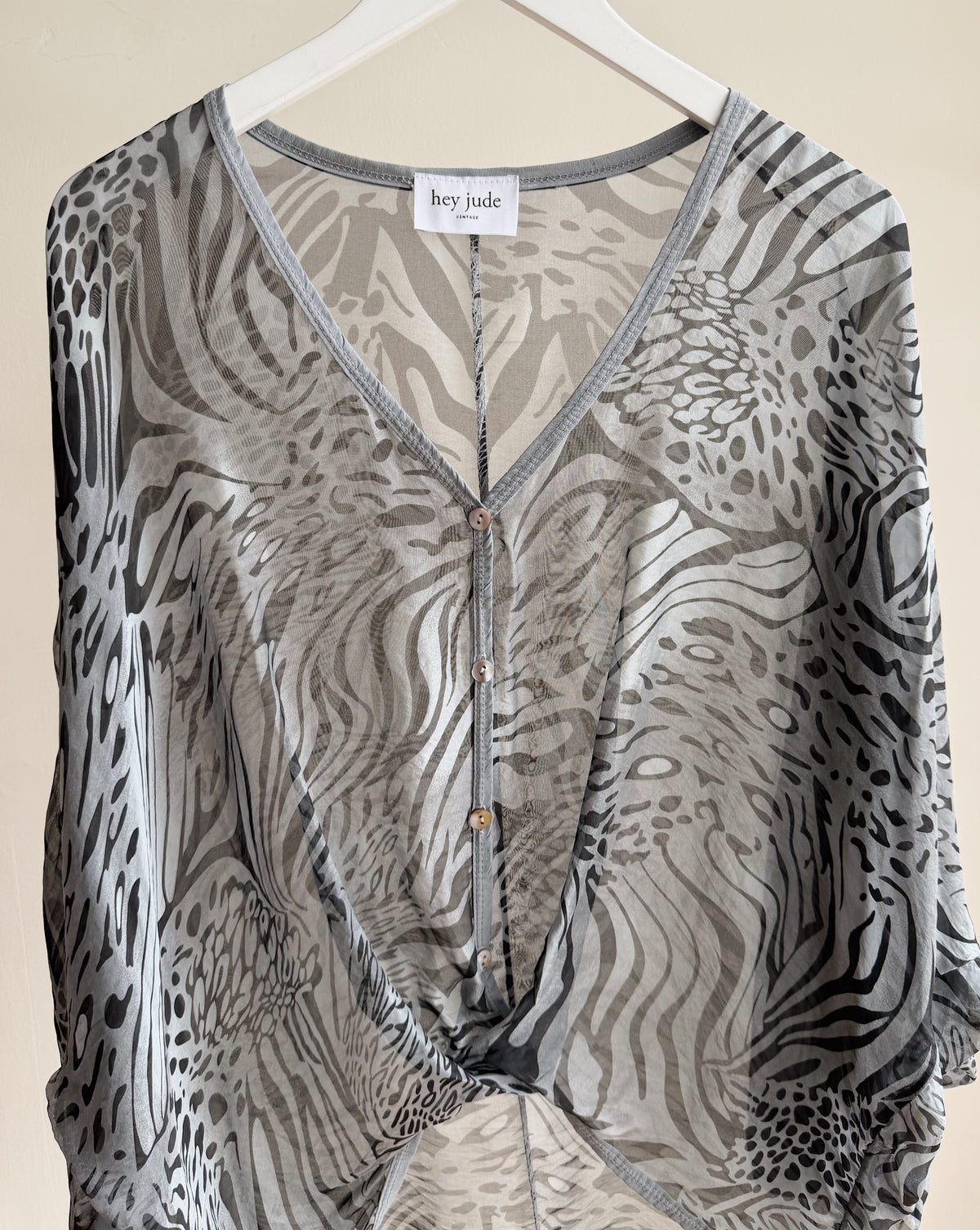 Smoke Sheer Silk Animal Print Top - Hey Jude