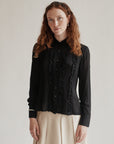Black Sheer Silk Ruffle Blouse