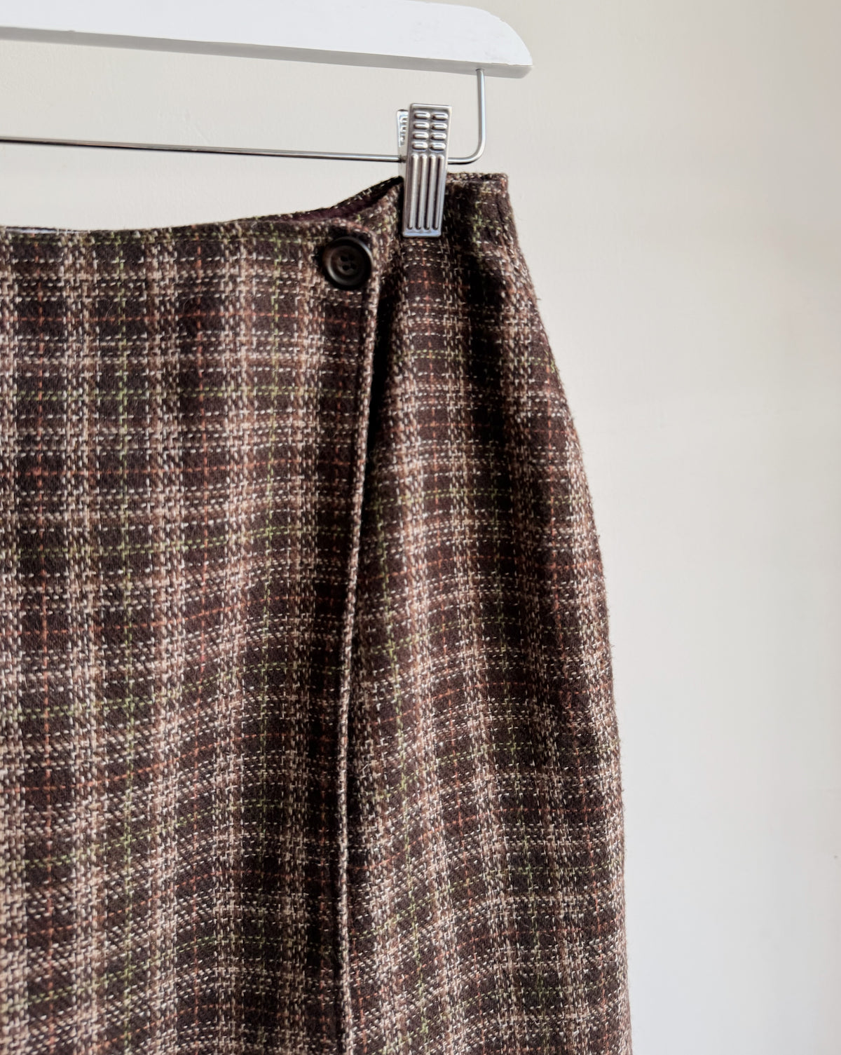 Brown Wool Plaid Wrap Skirt
