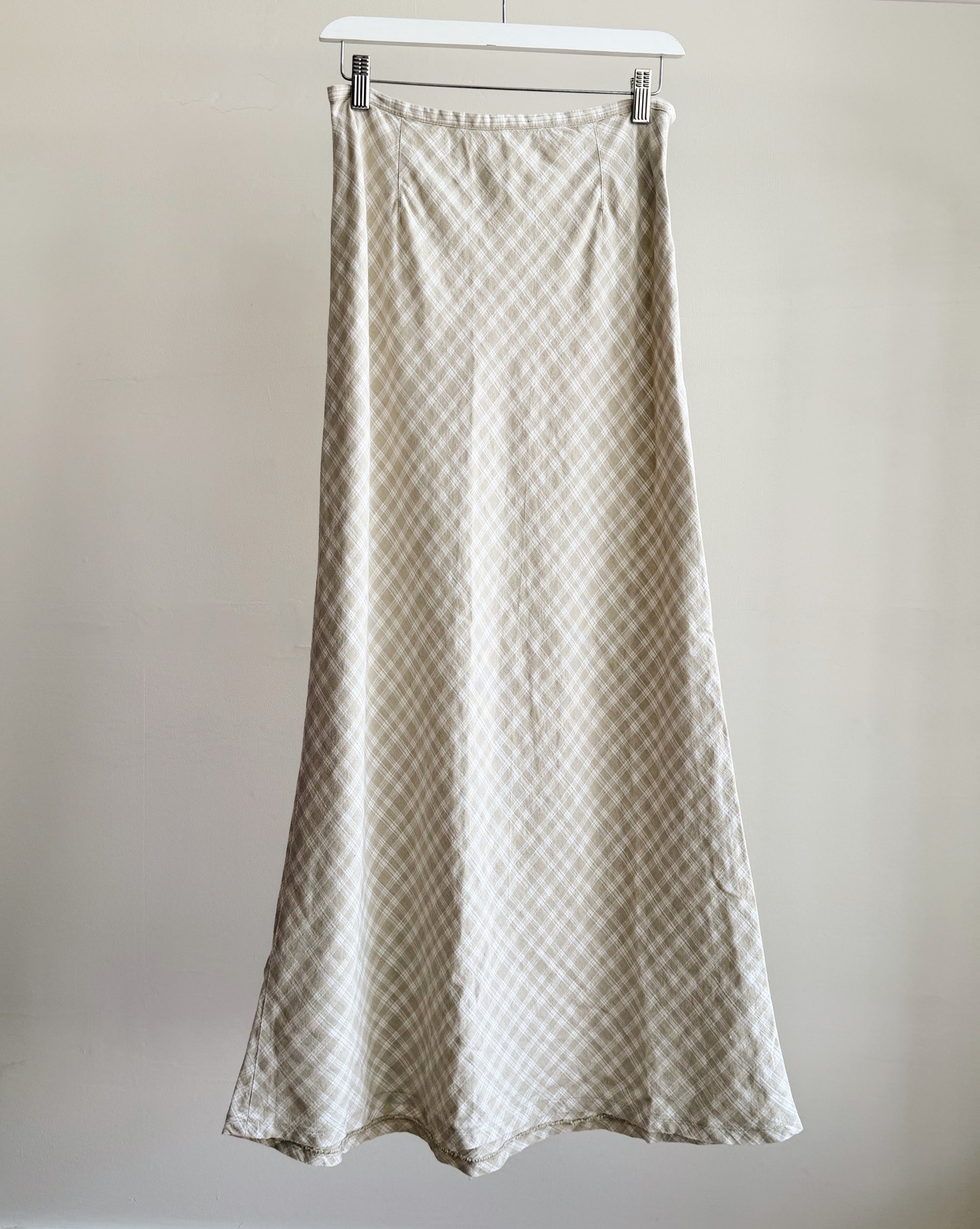 Plaid Linen Bias Cut Maxi Skirt