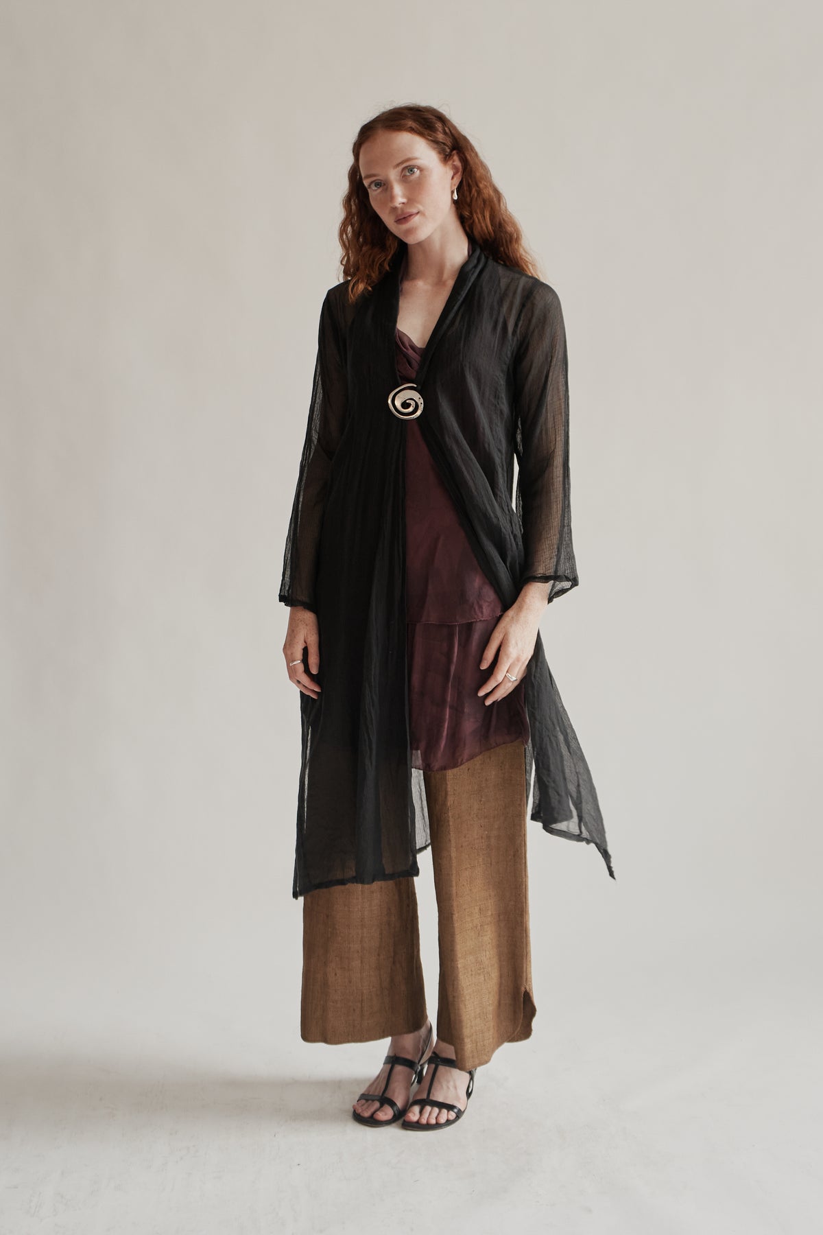Black Sheer Silk + Cotton Robe