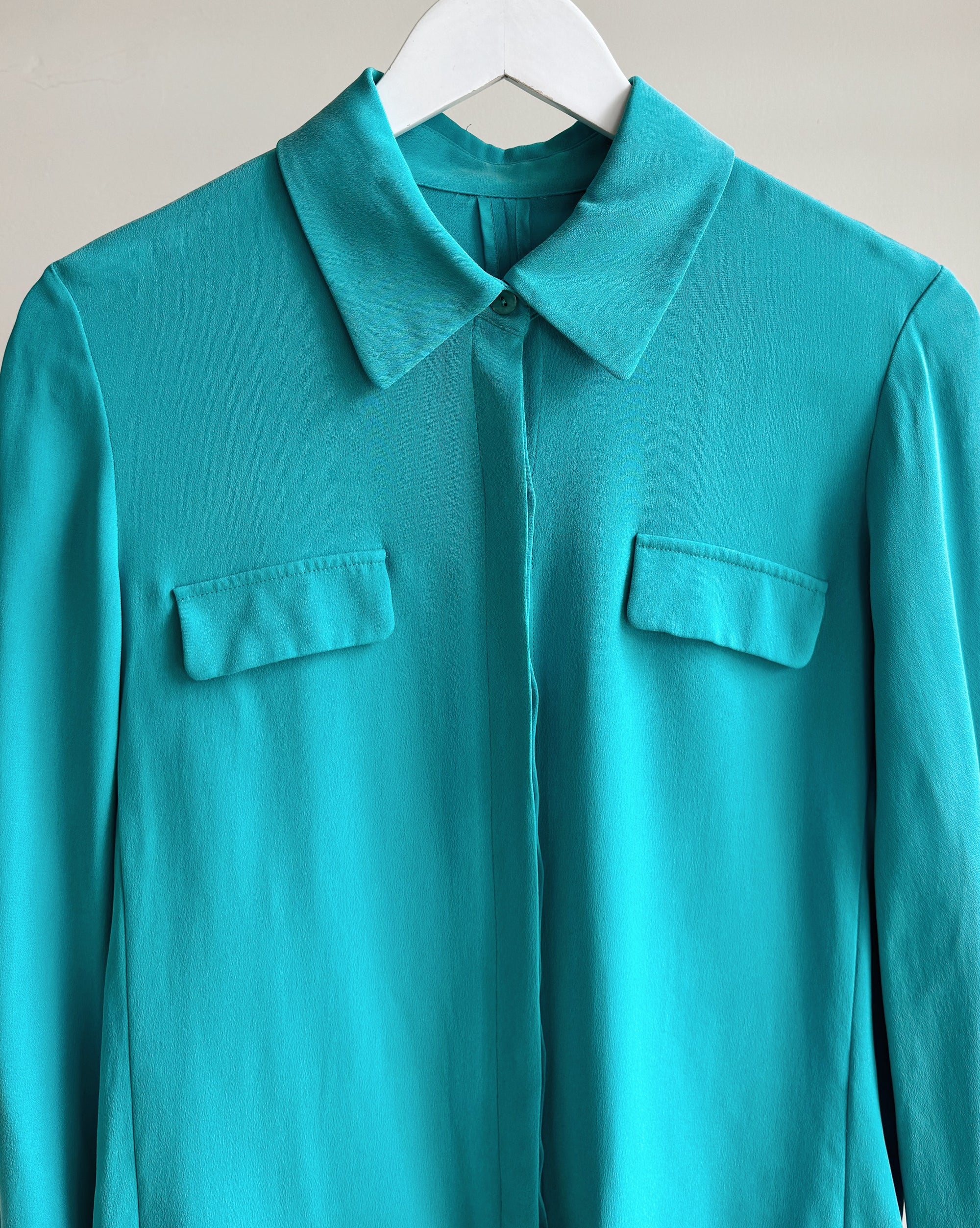 Turquoise Silk Long Sleeve Button Up - Hey Jude