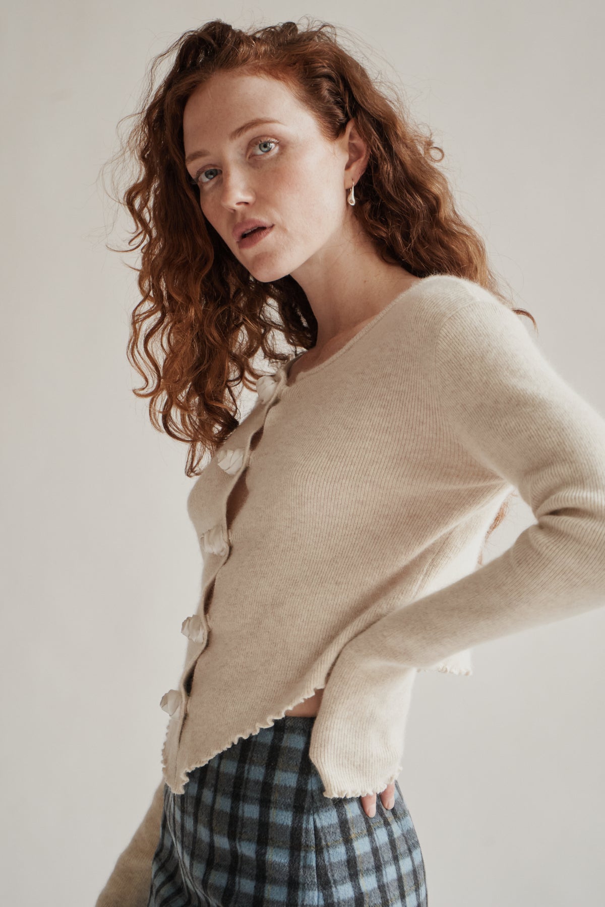 Oatmeal Cashmere Rosebud Cardigan
