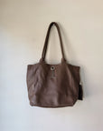 Taupe Leather Double Handle Shoulder Bag