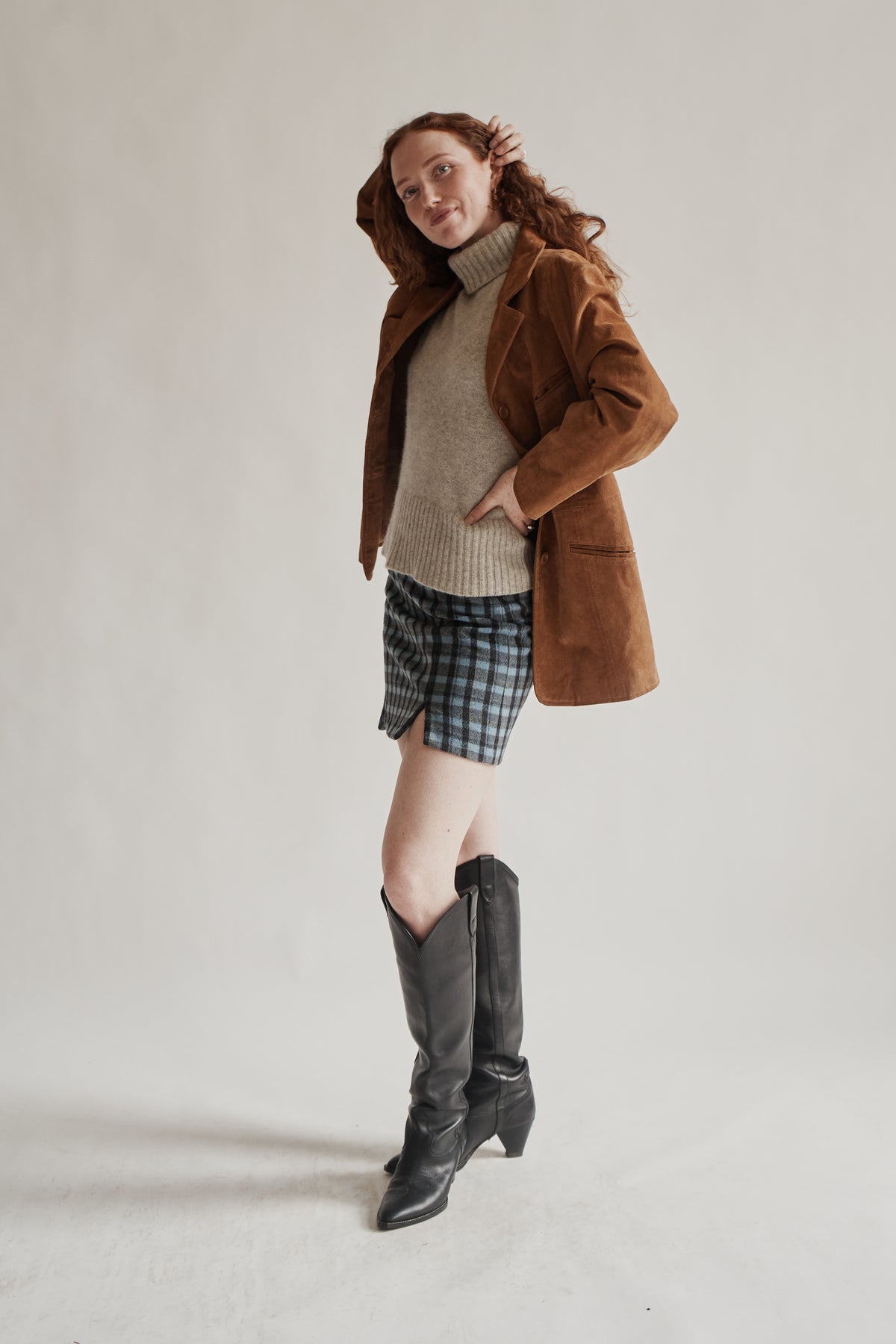 Toffee Suede Leather Midi Coat