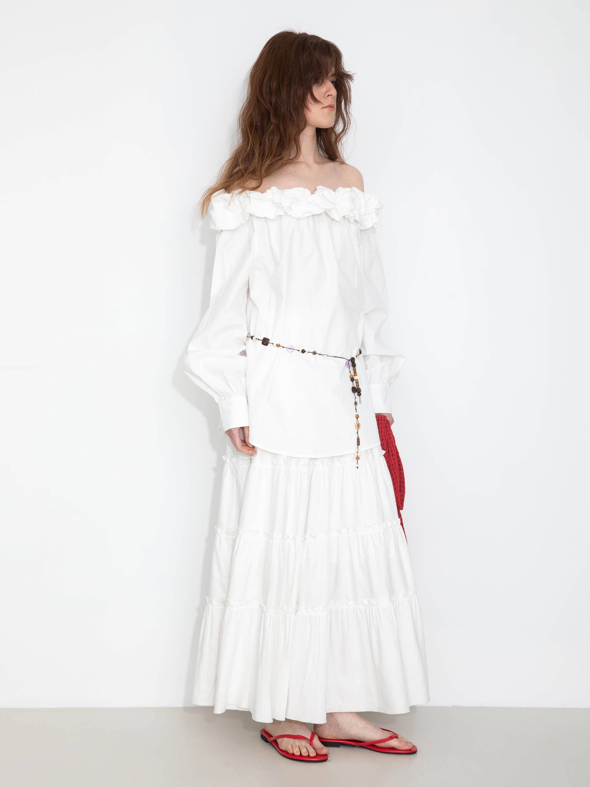 CUBIC - 3D Ruffle Collar Long Sleeve Cotton Blouse: White / UN - Hey Jude