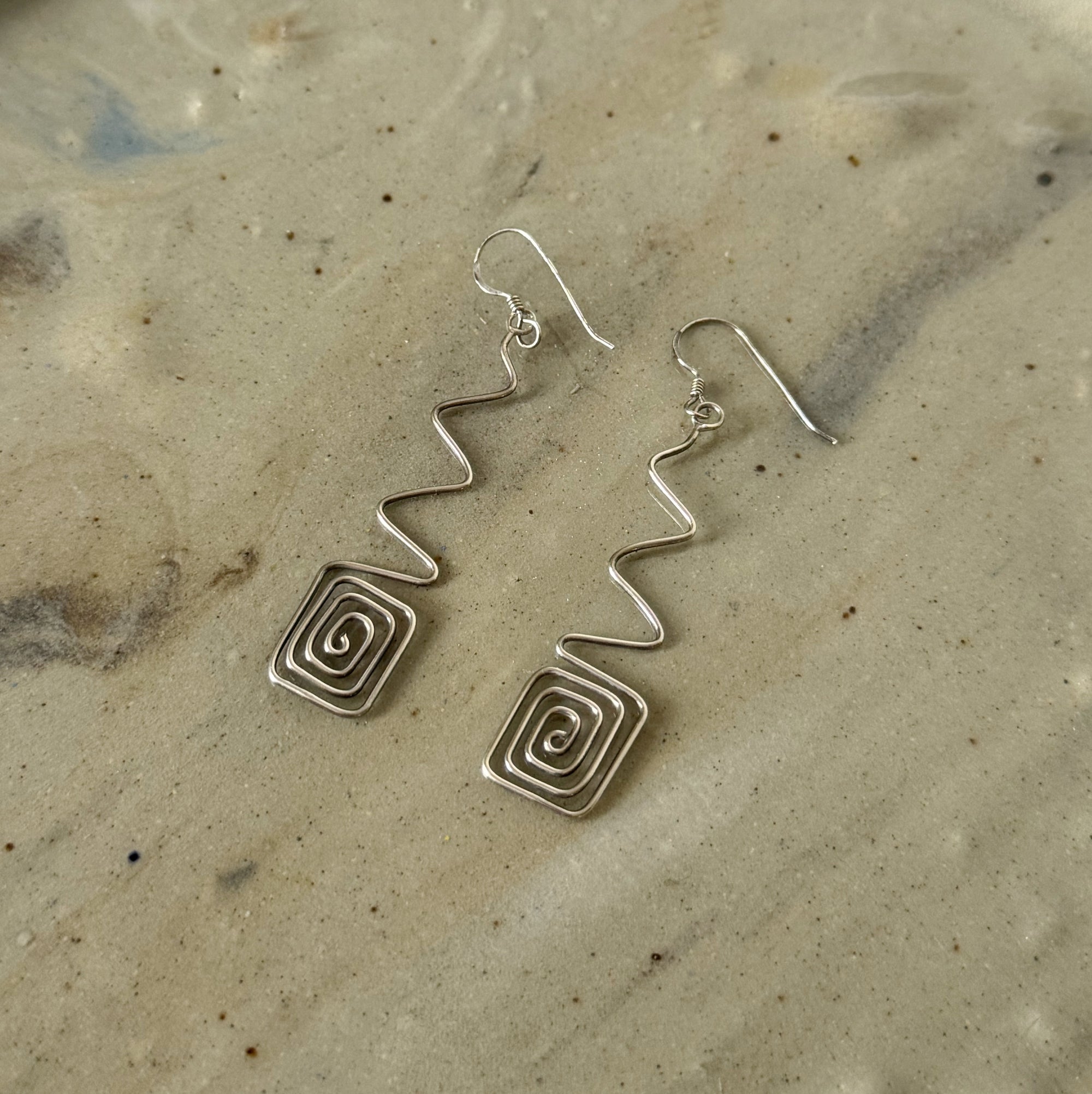 Swirl Abstract Silver Dangle Earrings - Hey Jude