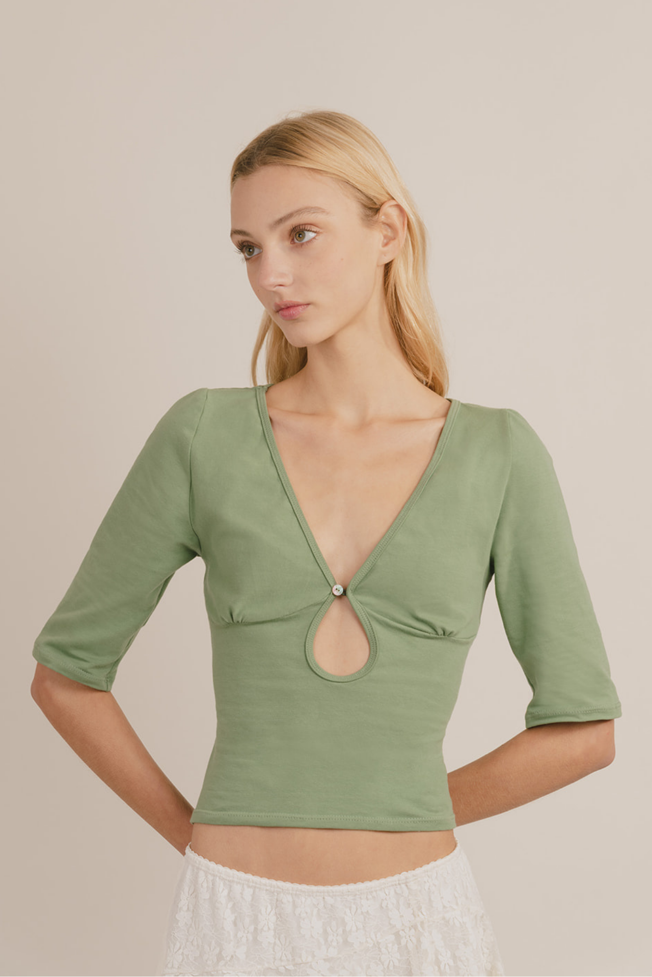 MPAZ STUDIO | Alma Keyhole Top in Apple Green - Hey Jude