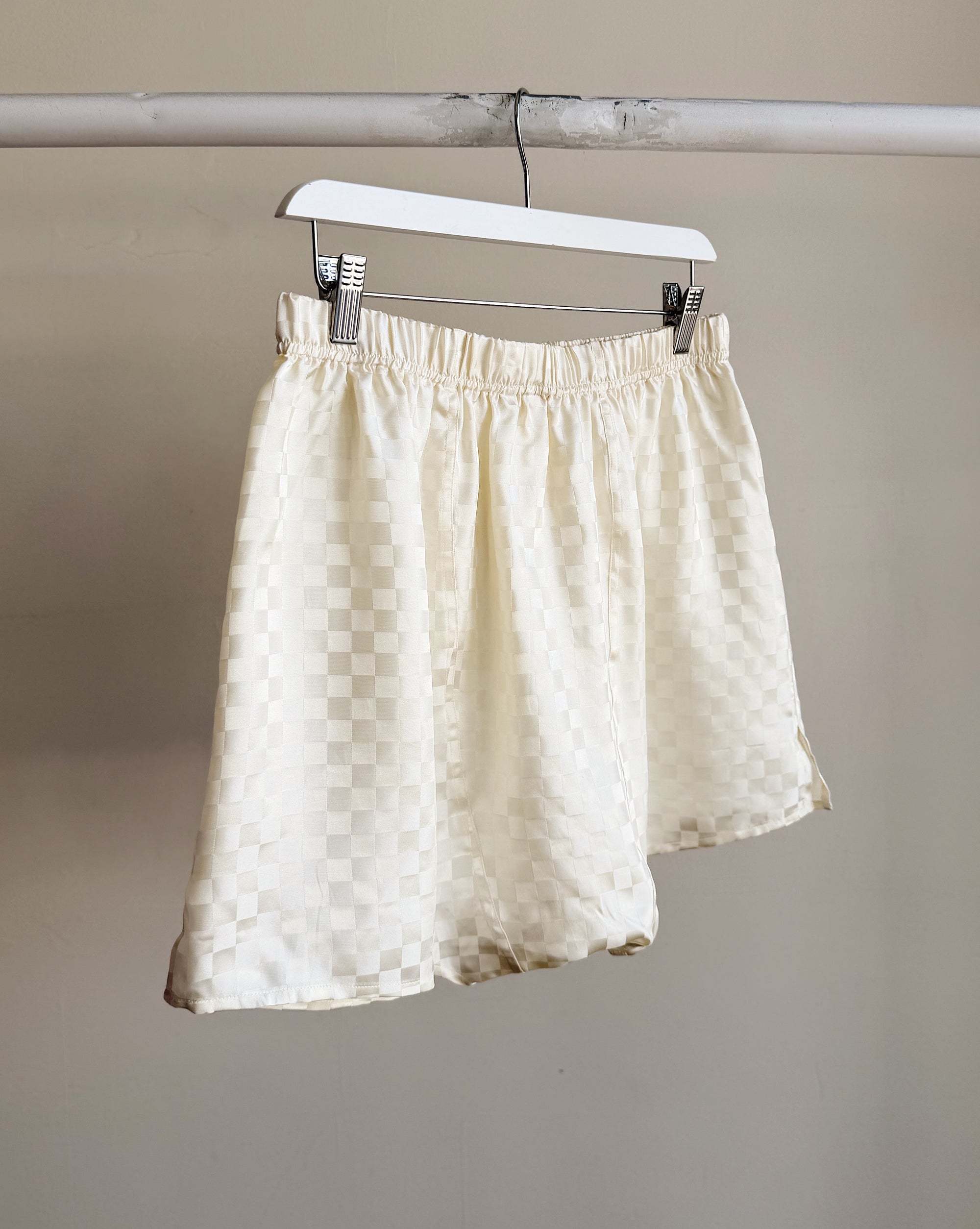 Ivory Checkered Silk Shorts