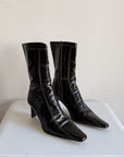 Black Croc-Embossed Leather Ankle Boots | Size 6