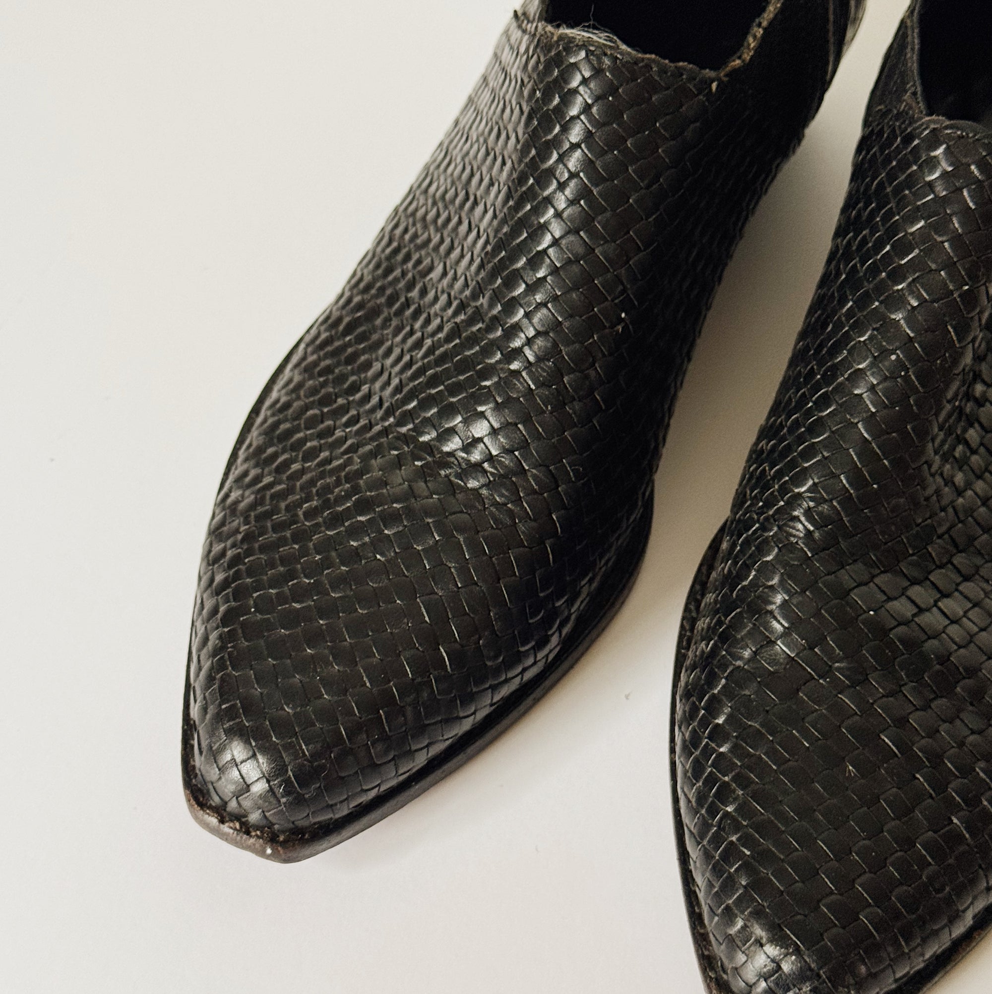 Black Woven Leather Ankle Boots - Hey Jude
