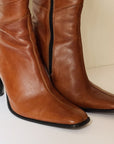 Tobacco Leather Heeled Mid-Calf Boots | Size 38 - Hey Jude