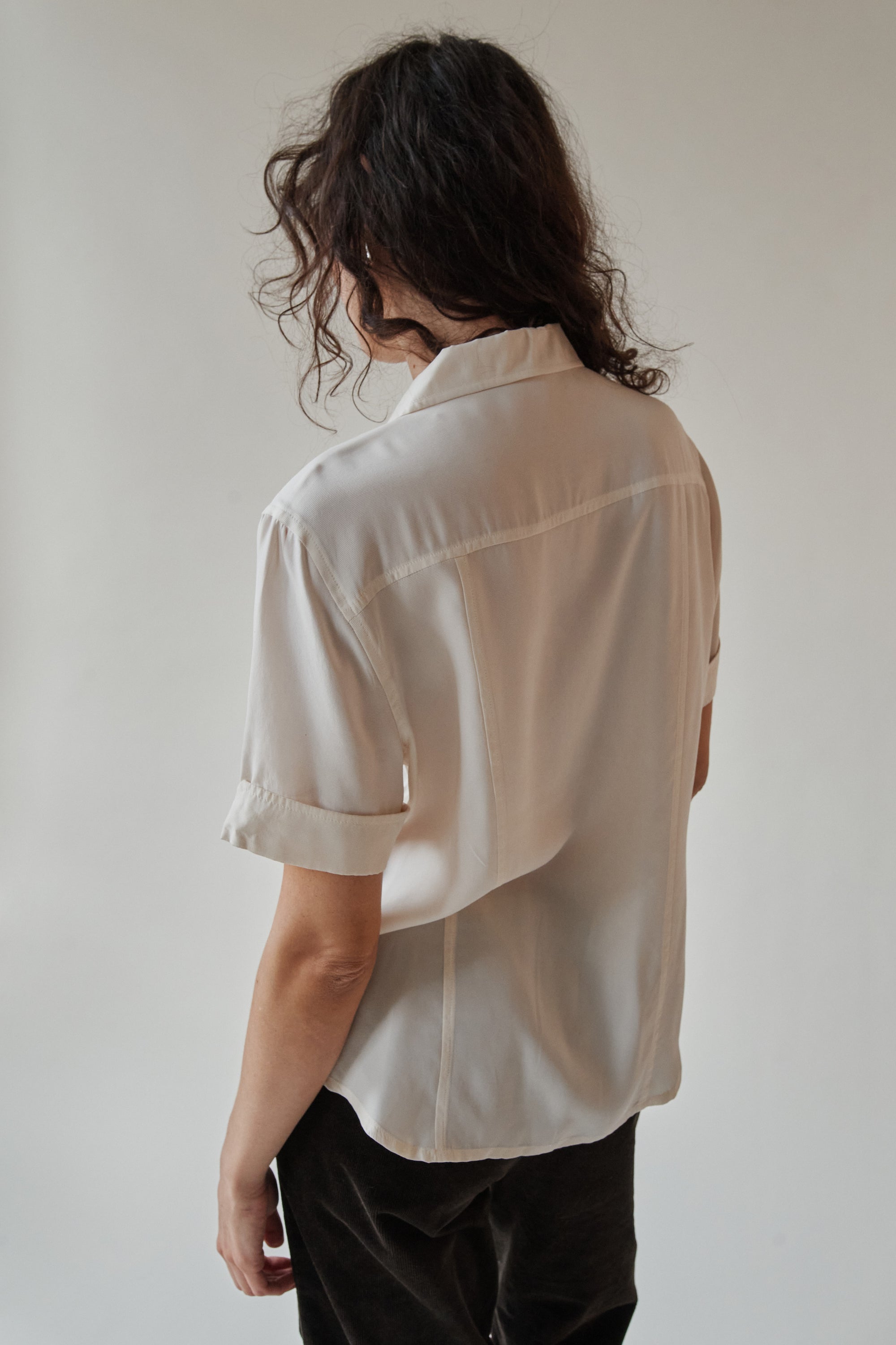 Ivory Silk Utility Button Up