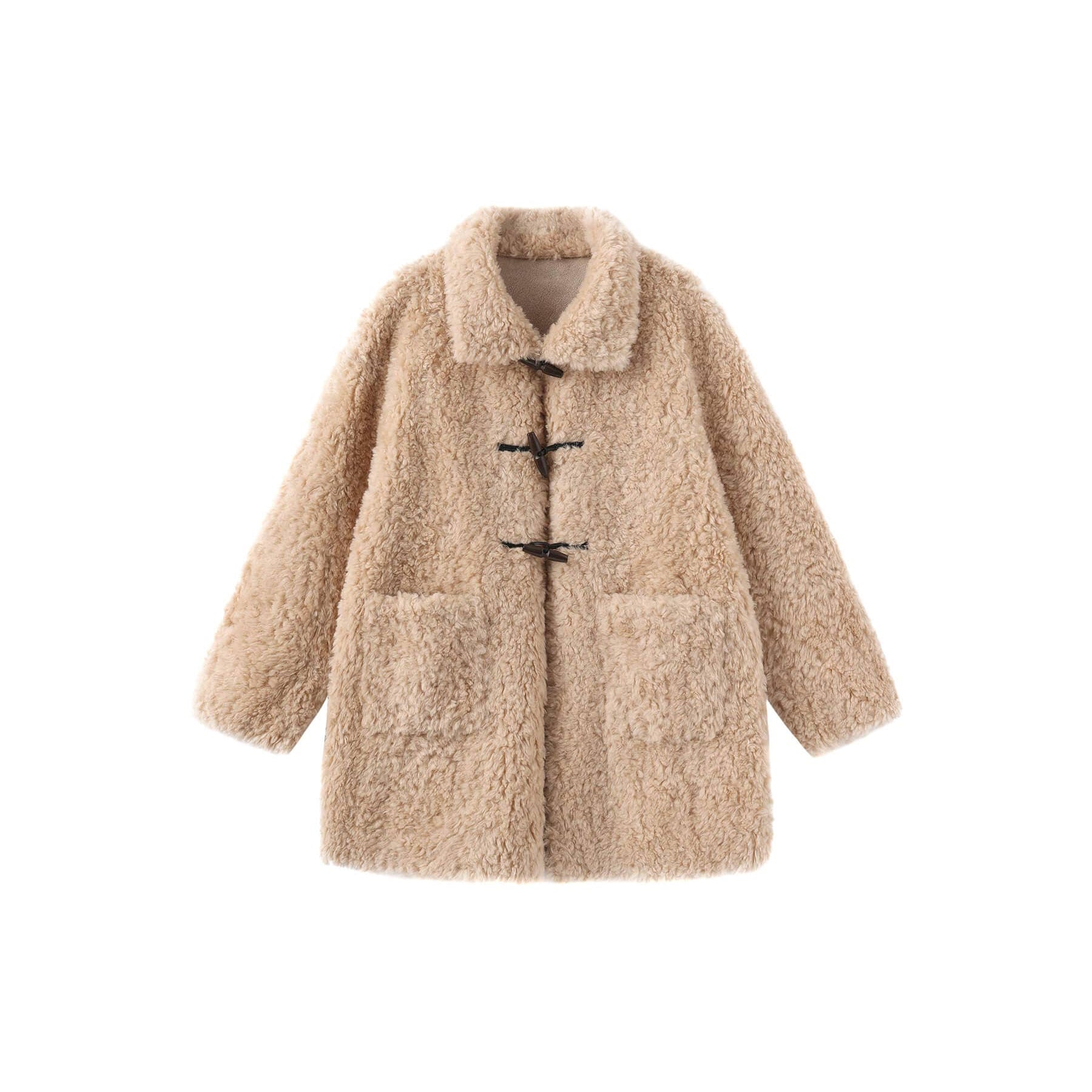 Cubic | High Collar Furry Wool Coat in Antique White
