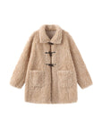 Cubic | High Collar Furry Wool Coat in Antique White