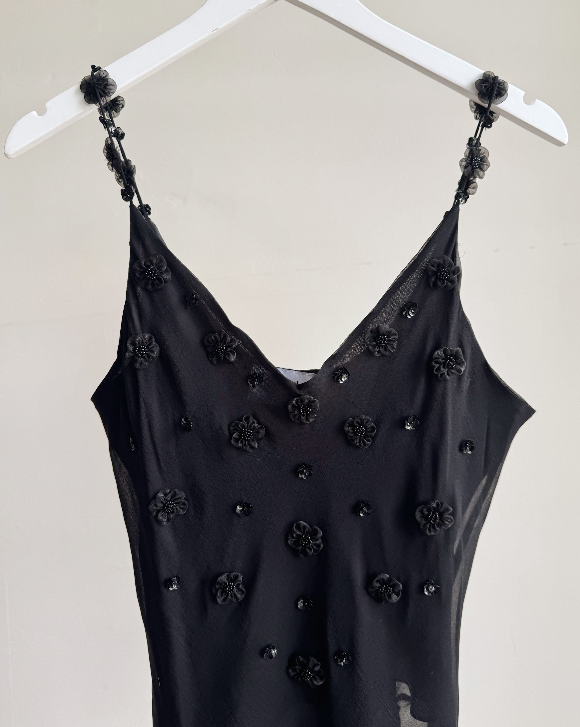 Black Beaded Asymmetrical Silk Tank