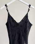 Black Beaded Asymmetrical Silk Tank